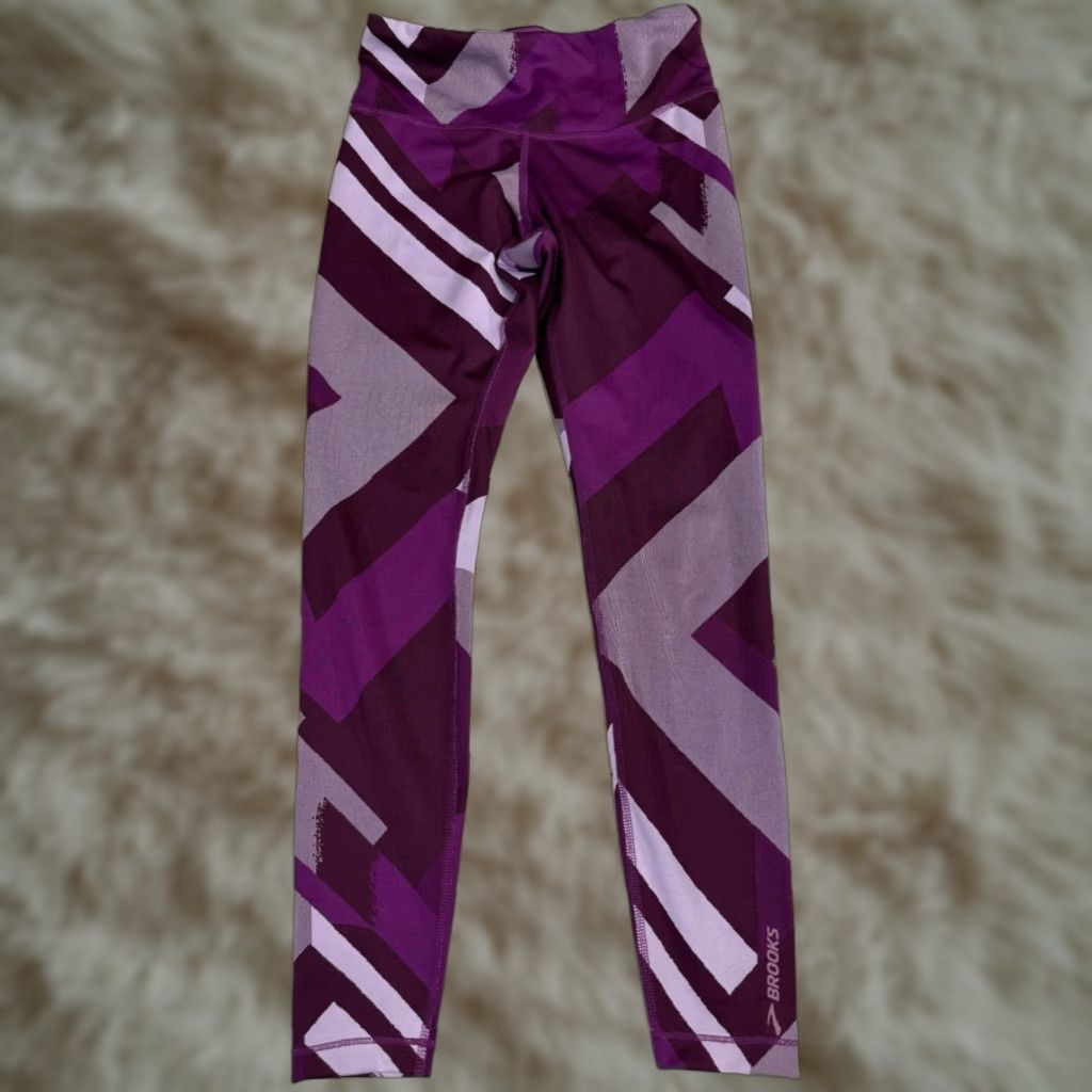 Brooks Brooks Cropped Leggings Womens XS Purple Print Running & Jogging Activewear Slim Fit Pull On Size 26" / US 2 / IT 38 - 1 Thumbnail