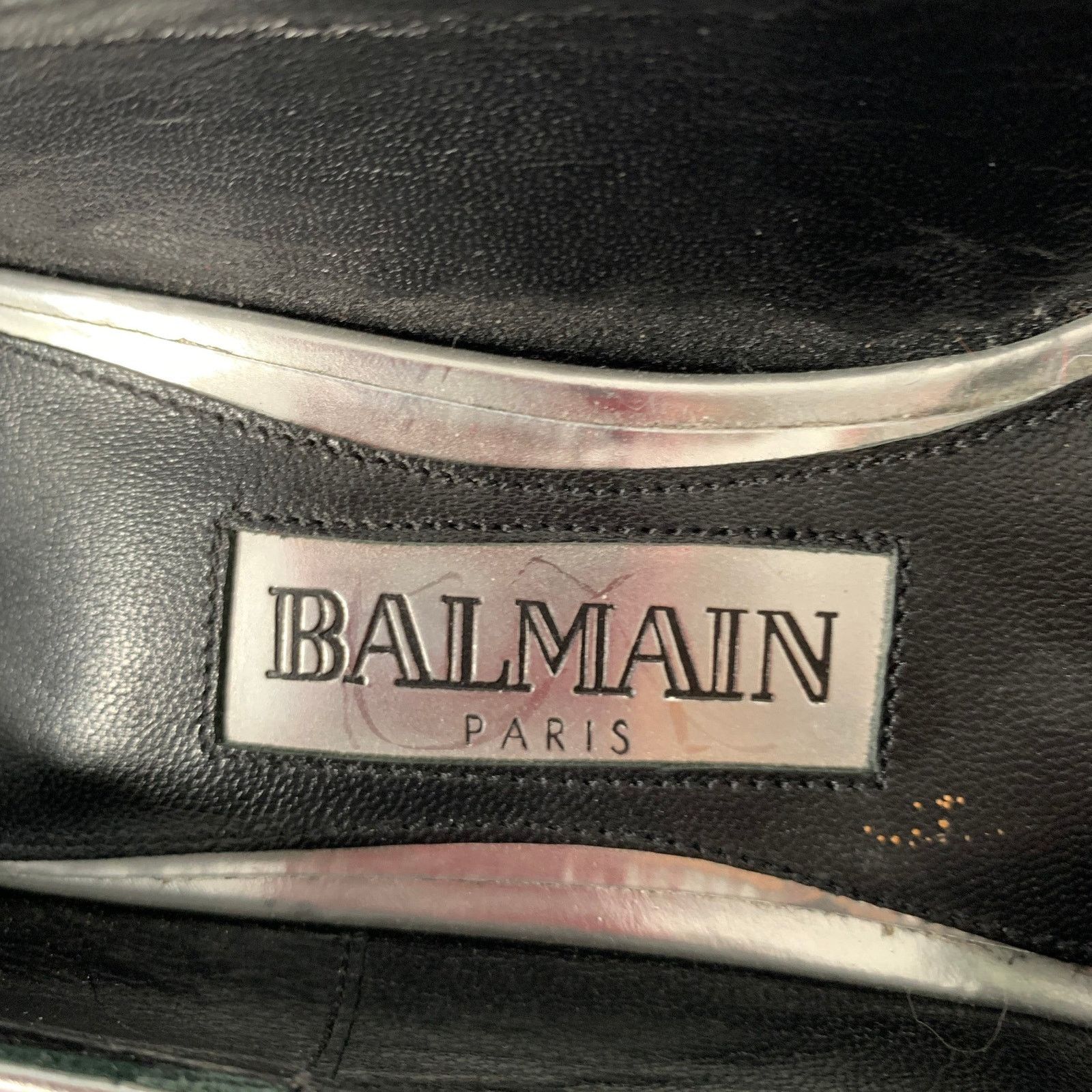 Balmain BALMAIN Size 6 Silver Patent Leather Peep Toe Heels Pumps Size US 6 / IT 36 - 7 Thumbnail