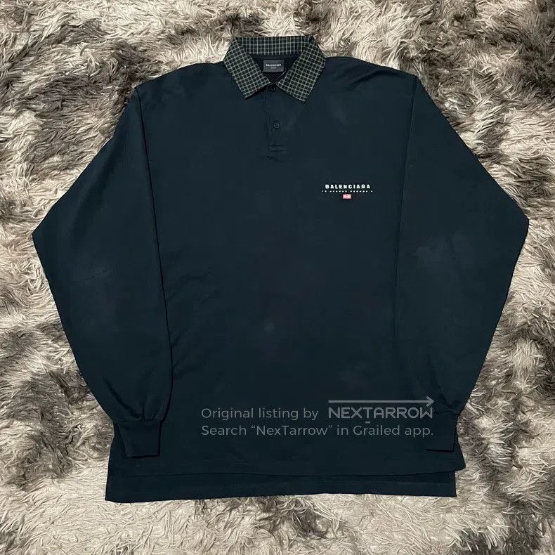 Balenciaga Balenciaga Solid Plaid Collar Long Sleeve Polo Shirt Size US S / EU 44-46 / 1 - 1 Thumbnail