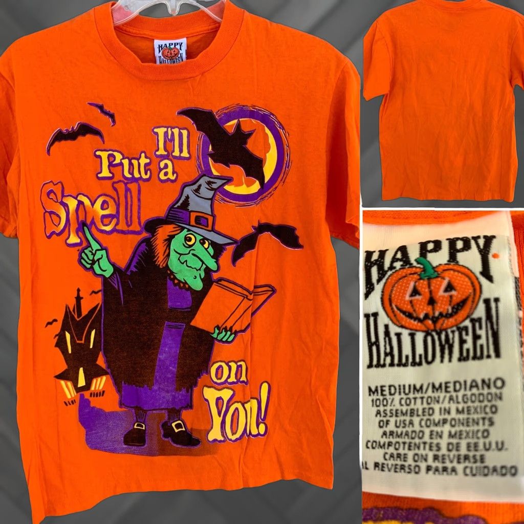 Spell VINTAGE Happy Halloween T-Shirt M 90s Orange Graphic Print Short Sleeve Crew Neck Men Redacted? Size US M / EU 48-50 / 2 - 1 Thumbnail