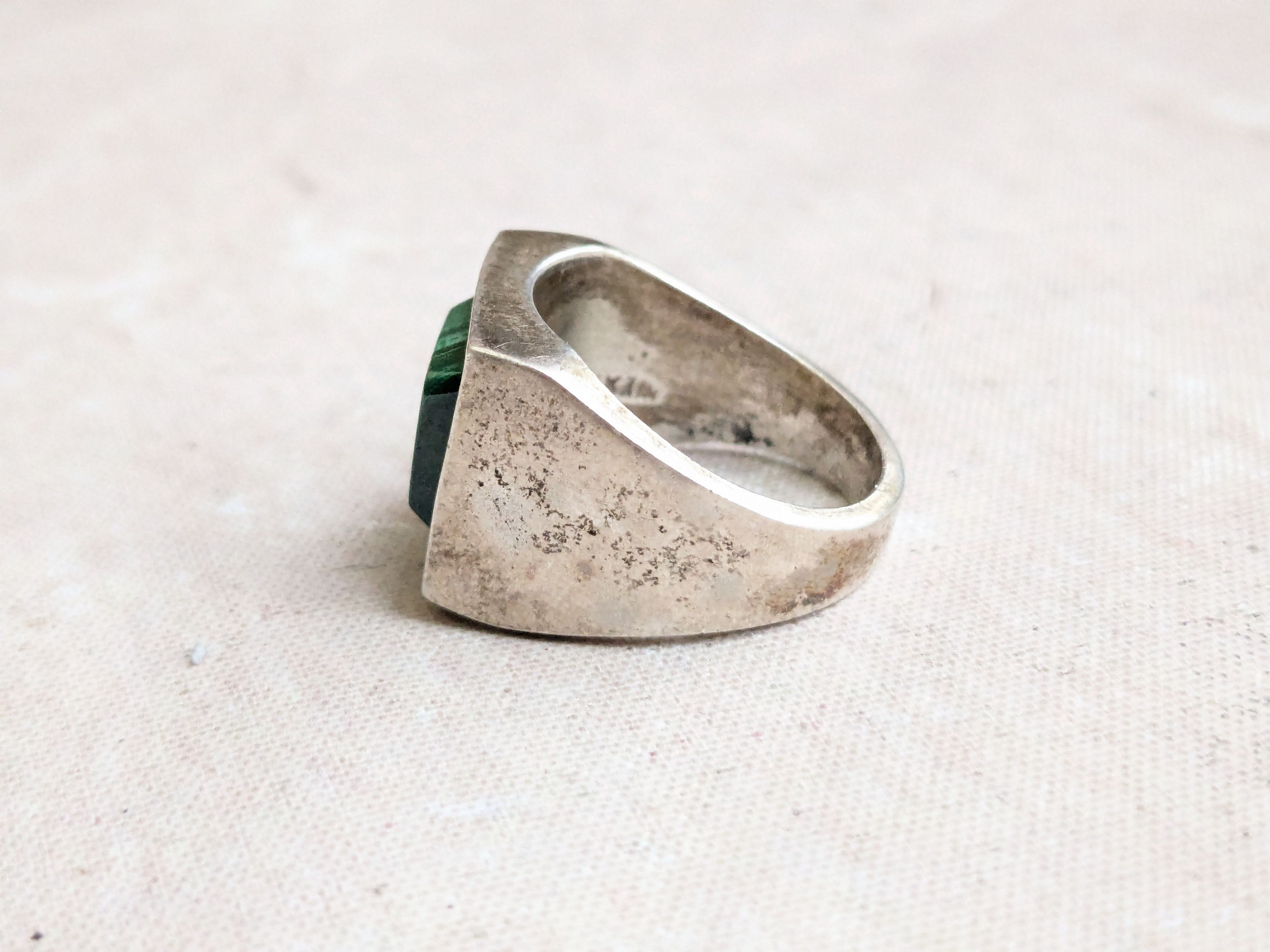 Sterling Silver Vintage Sterling Silver Ring Taxco Green Malachite 10.25 Size ONE SIZE - 4 Thumbnail