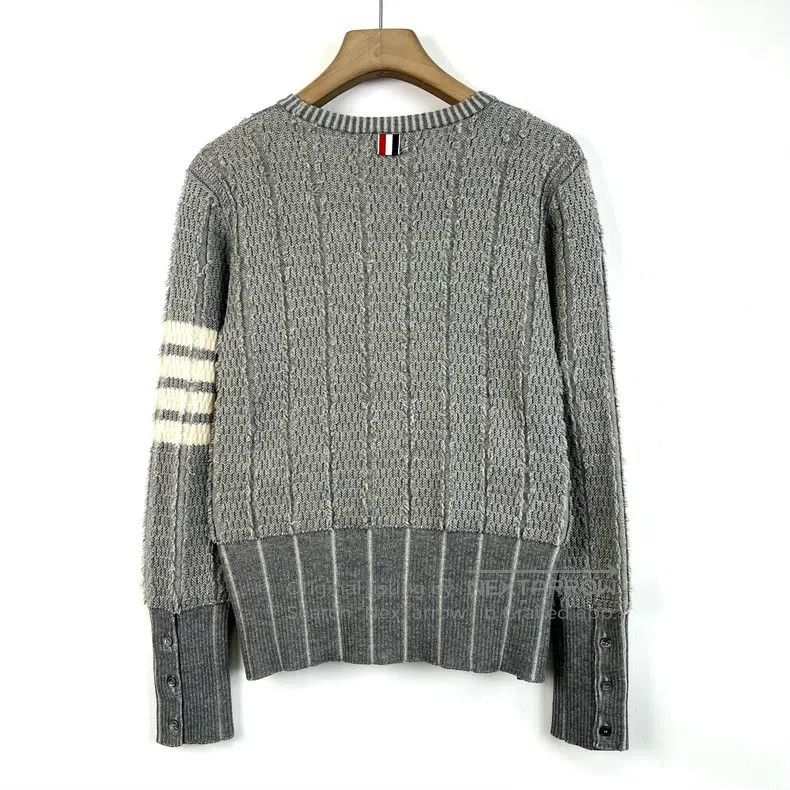 Thom Browne Thom Browne Gray Striped Fringe Wool Sweater Size US XS / EU 42 / 0 - 2 Thumbnail