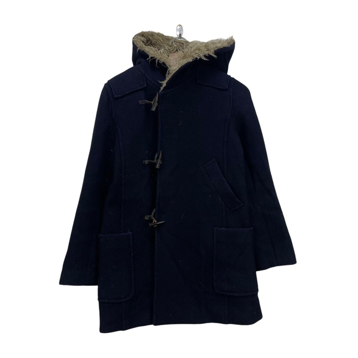 Vintage SUNAO KUWAHARA Fur Hoodie Navy Blue Wool Overcoat