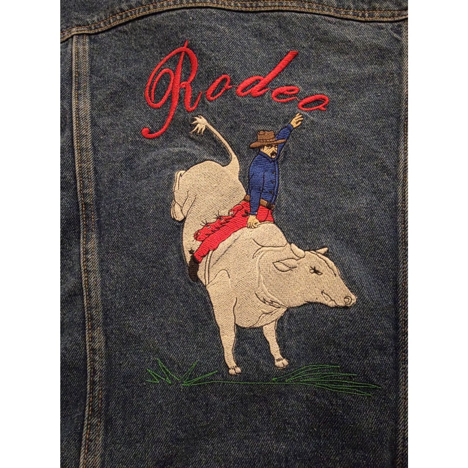 Denime VINTAGE El General Denim Trucker Jacket Embroidered Rodeo Bull Riding Men's M Blue 90s Western Casual Bomber Jacket Mens Size US M / EU 48-50 / 2 - 3 Thumbnail