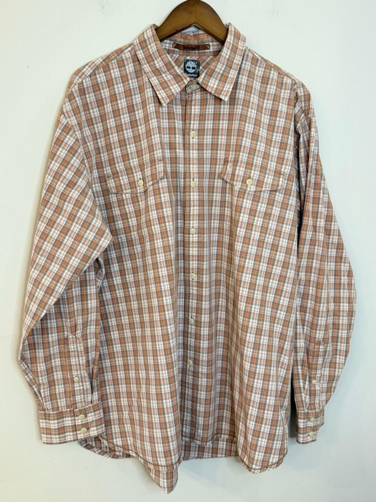 Timberland Timberland cotton plaid button up shirt cream gray orange XL Size US XL / EU 56 / 4 - 1 Thumbnail