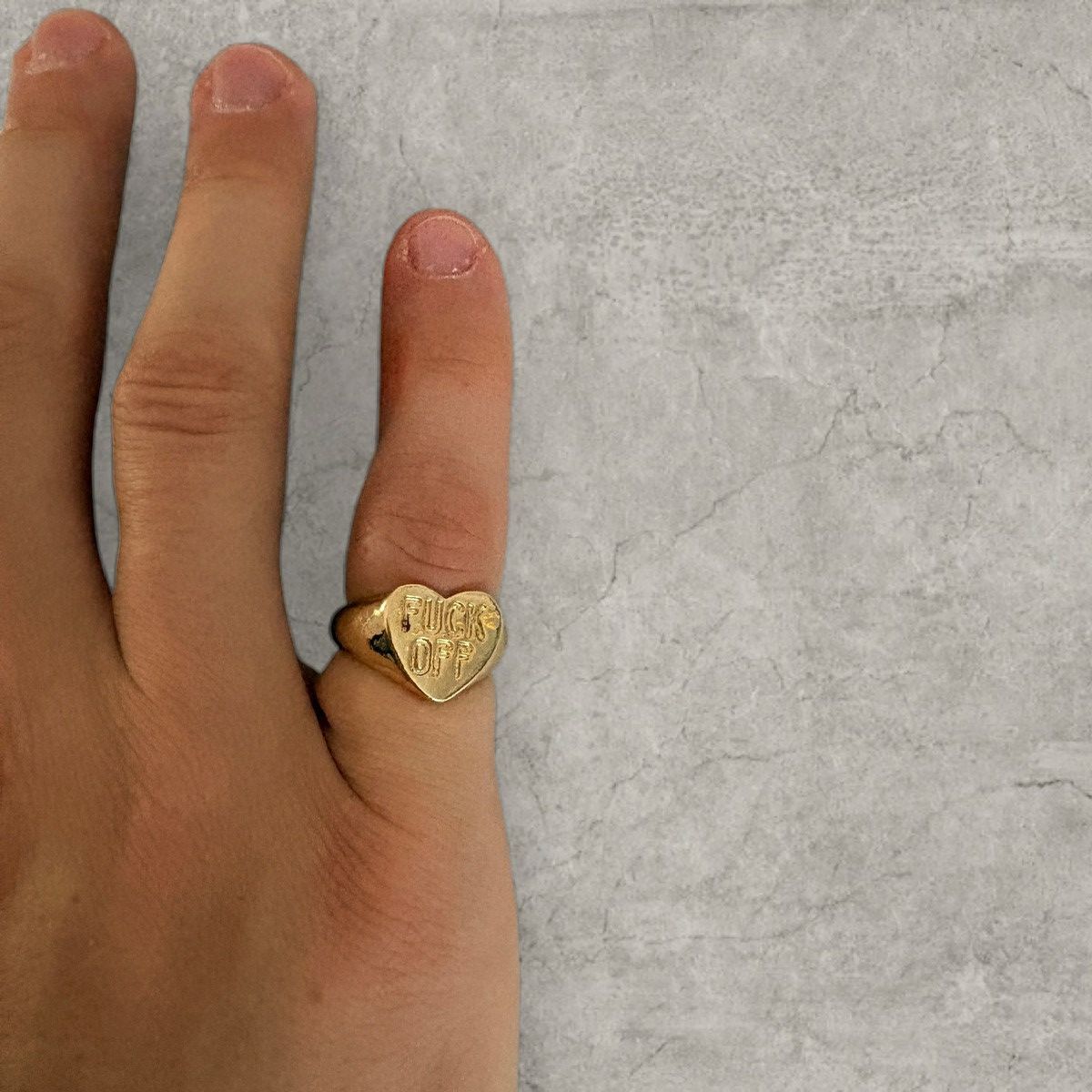 Japanese Brand Vintage style heart signet ring with engraving. One size Size ONE SIZE - 1 Thumbnail