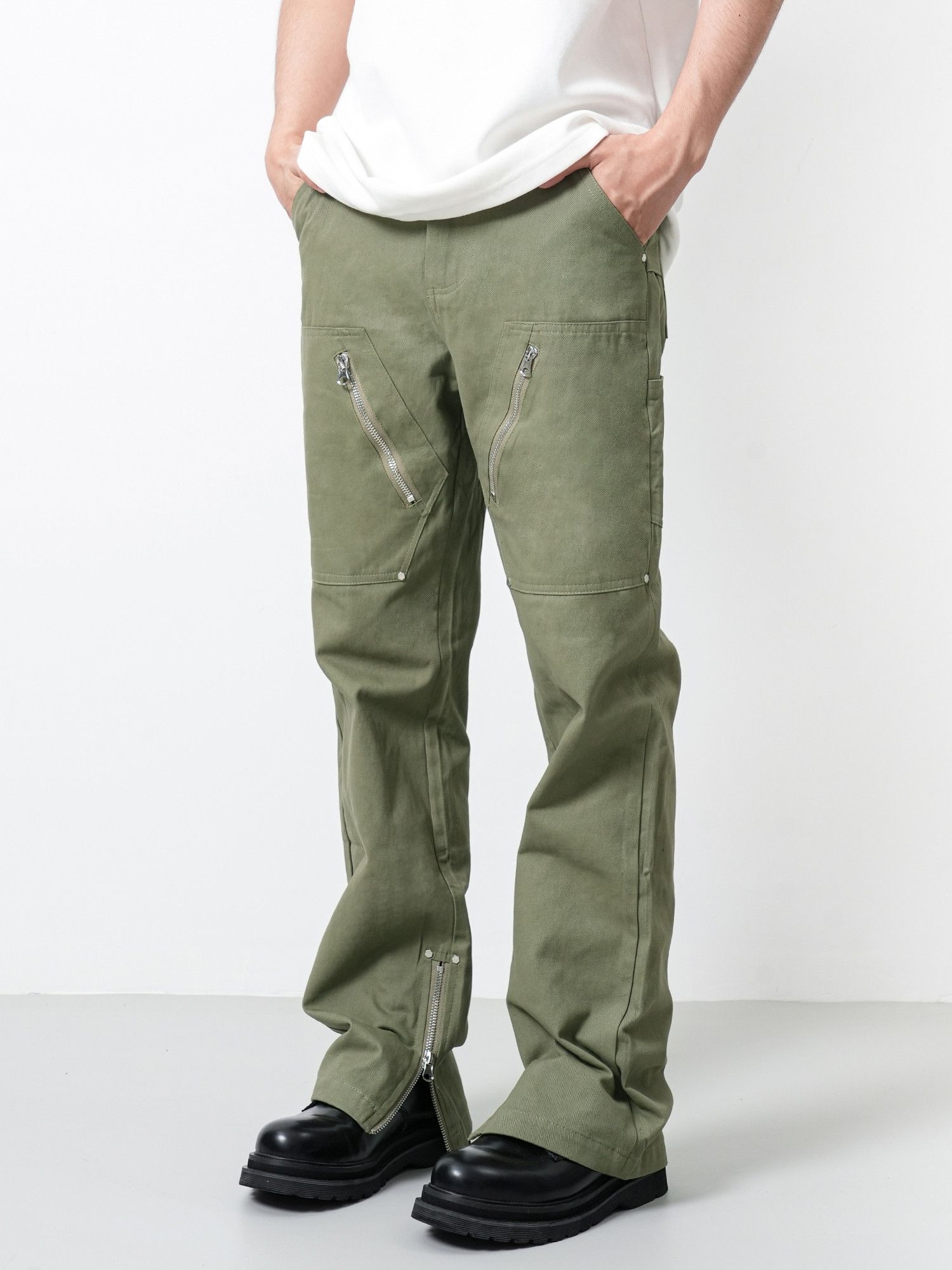 zipper utility flared military cargo pants