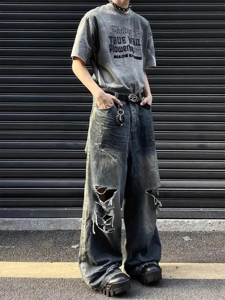 Japanese Brand Hip hop ripped wide leg jeans Size US 30 / EU 46 - 3 Thumbnail