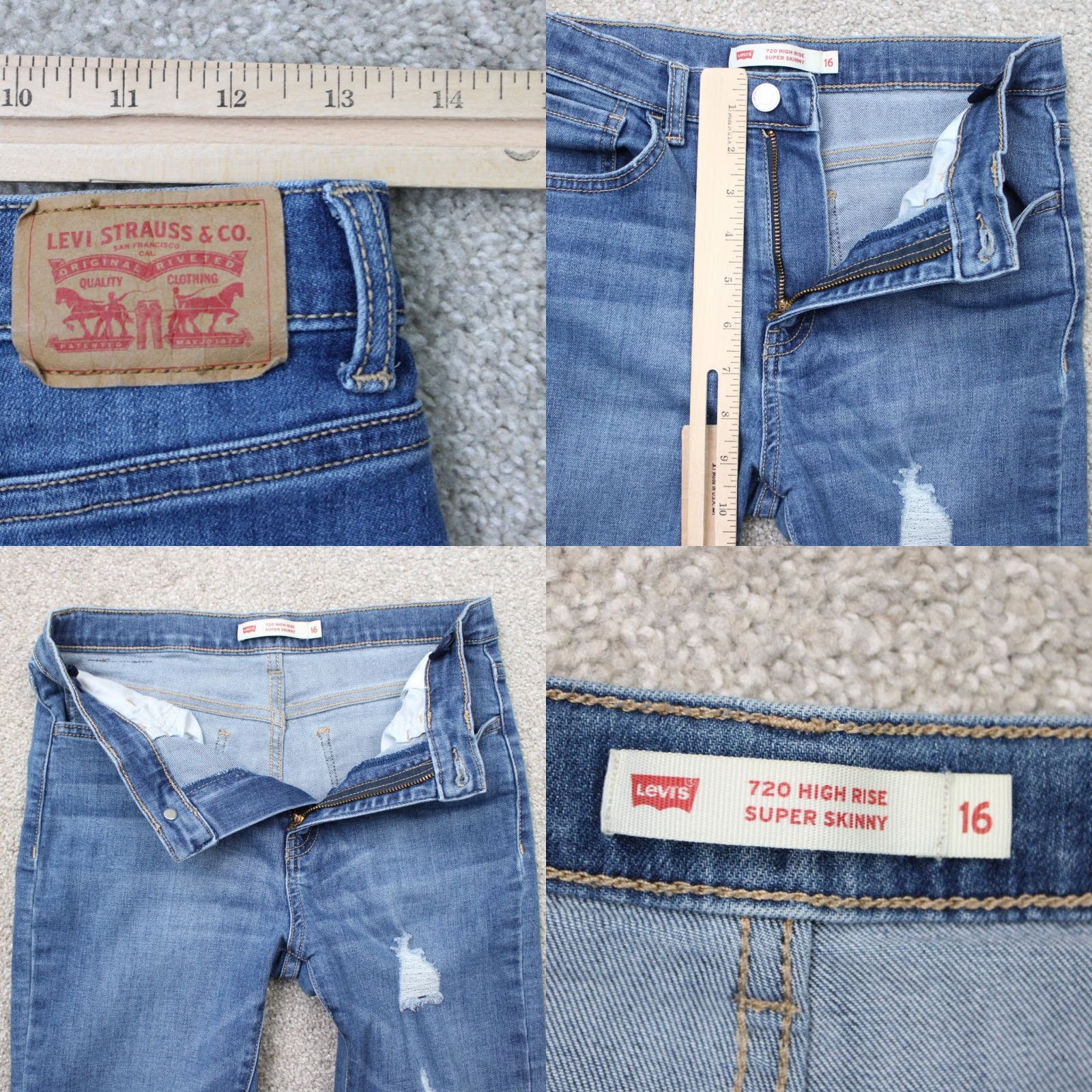 Levi's Levi’s Jeans Womens 16 Blue 720 High-Rise Super Skinny Distressed Denim Jeans (28x28) Size 38" / US 16 / IT 52 - 8 Thumbnail