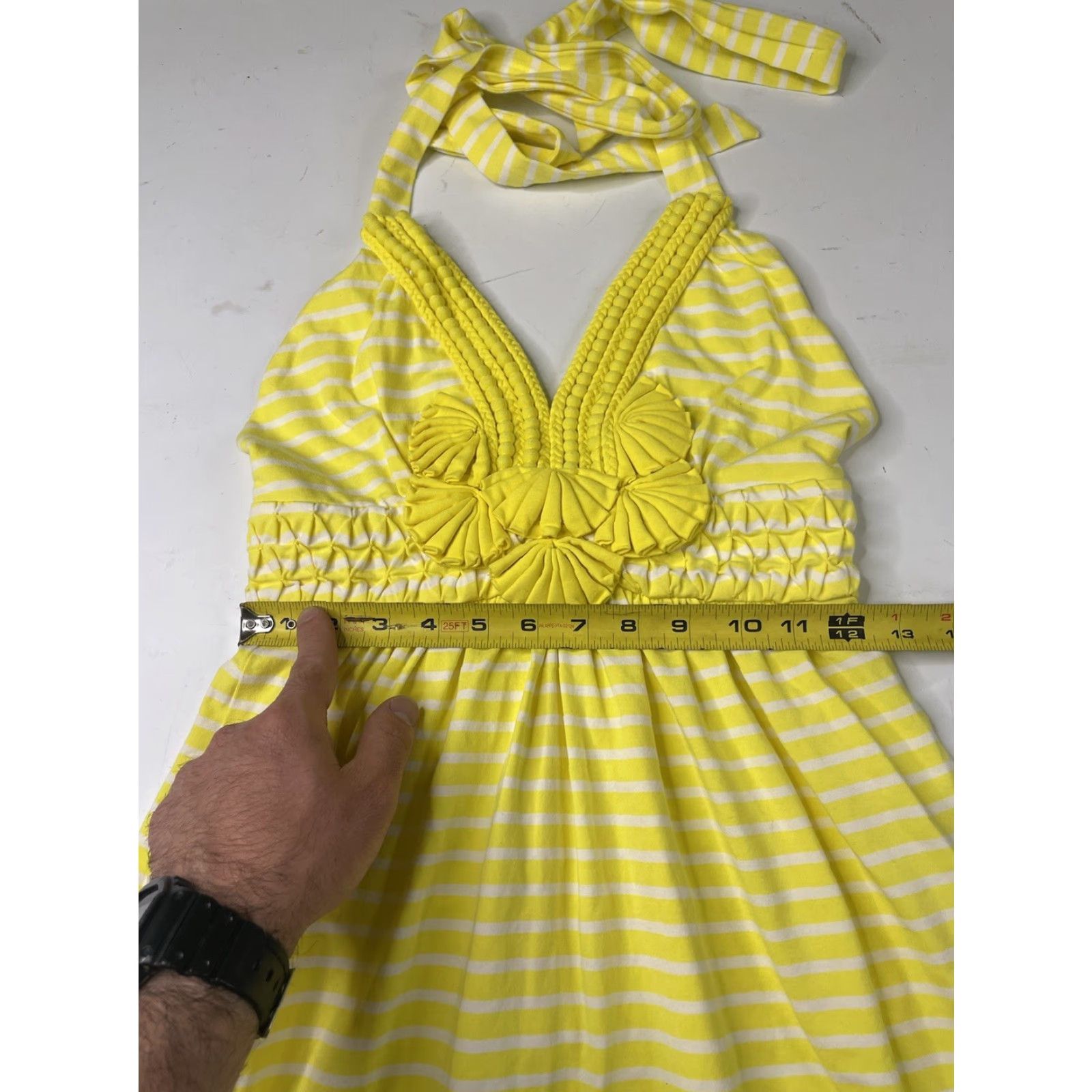 MILLY Milly Womens Dress Petite P Halter Yellow Striped Empire Waist Knee Length Sleeveless Short Multicolor Cotton Blend Sheath Casual Size S / US 4 / IT 40 - 4 Thumbnail