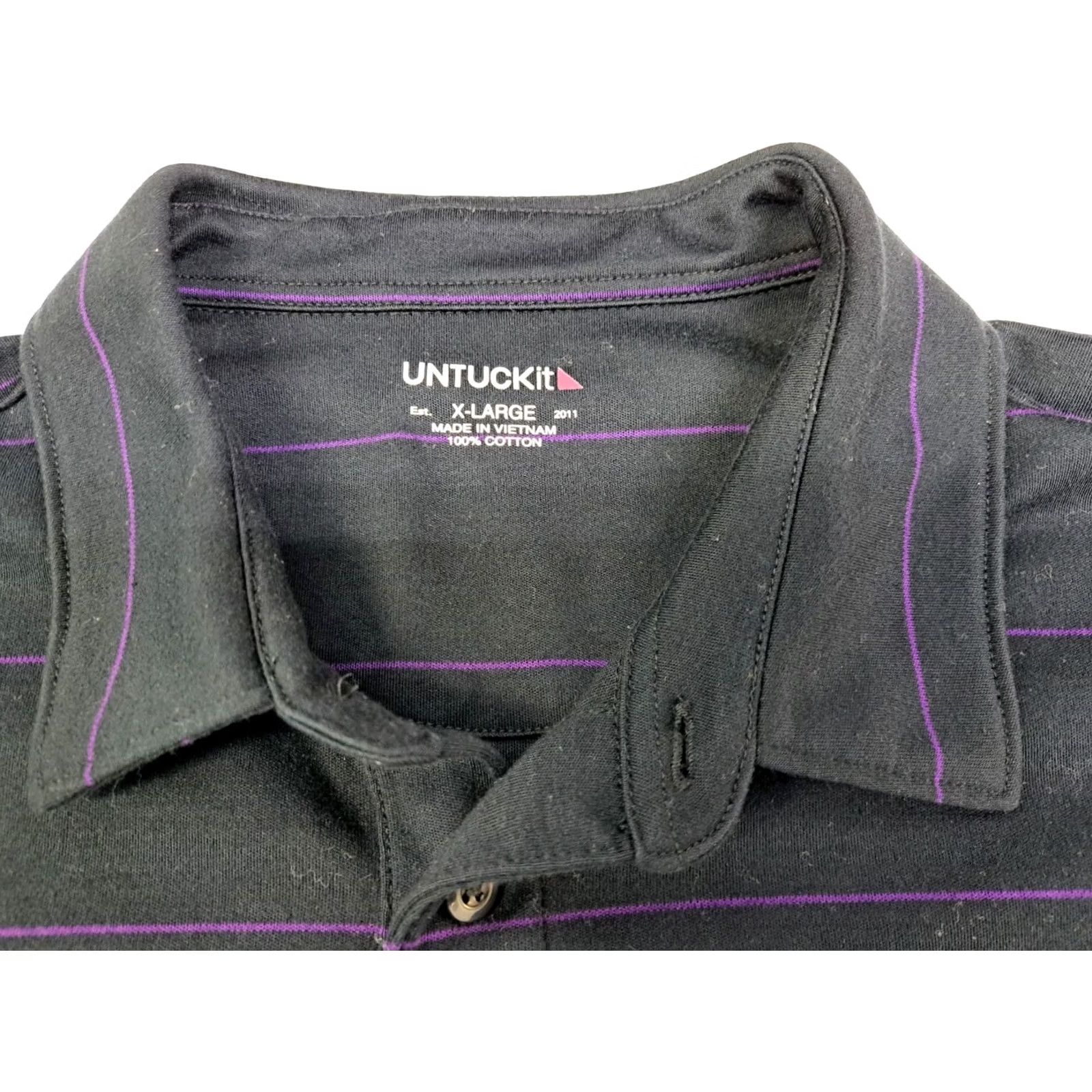 UNTUCKit UNTUCKit Mens Short Sleeve Polo Shirt Black Purple Stripes XL Cotton #6930 Polo Mens Regular Short Sleeve Striped City Classic Logo Pattern Striped Size US XL / EU 56 / 4 - 4 Thumbnail