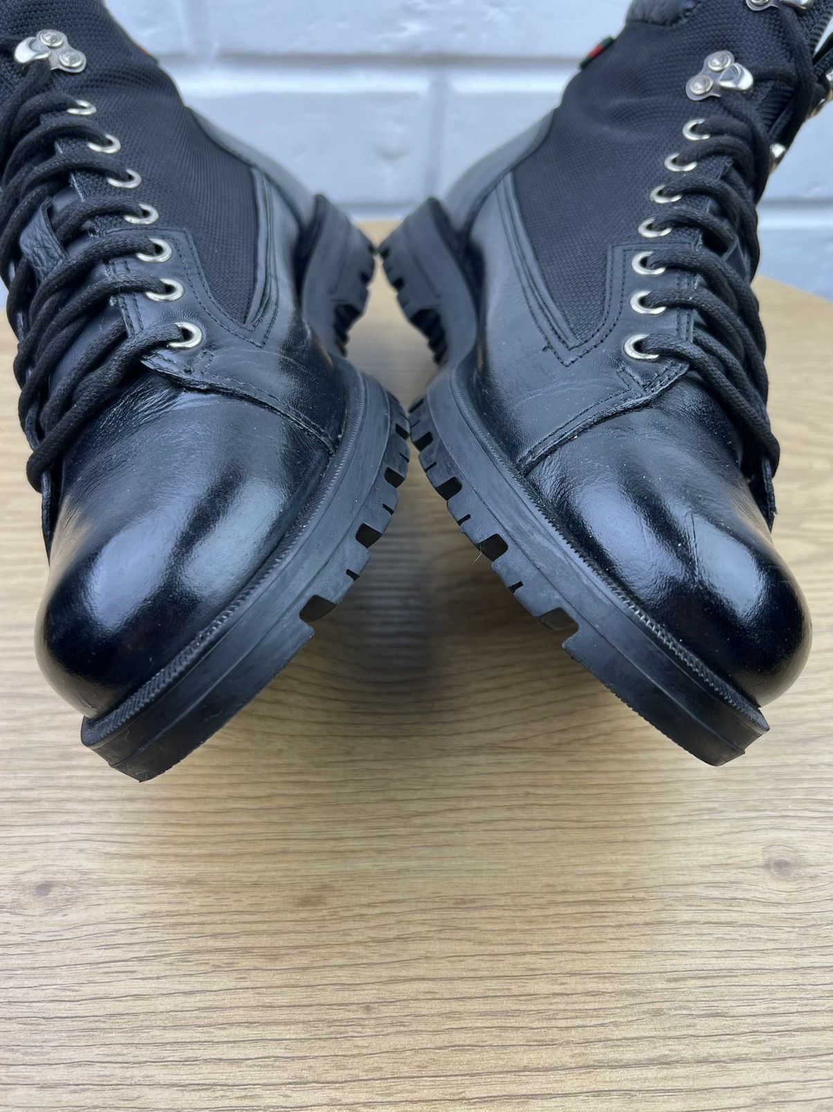 Gucci GUCCI Boots Combat Leather Shoes Lace Up GG Monogram Web Size US 8 / EU 41 - 7 Thumbnail