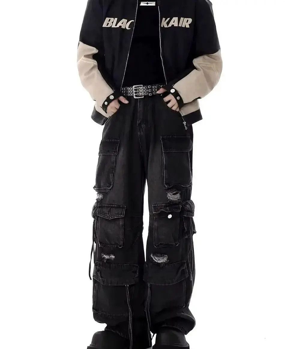 Japanese Brand Street Hip Hop Grunge Ripped Wide Leg Jeans Trousers Size US 32 / EU 48 - 4 Thumbnail