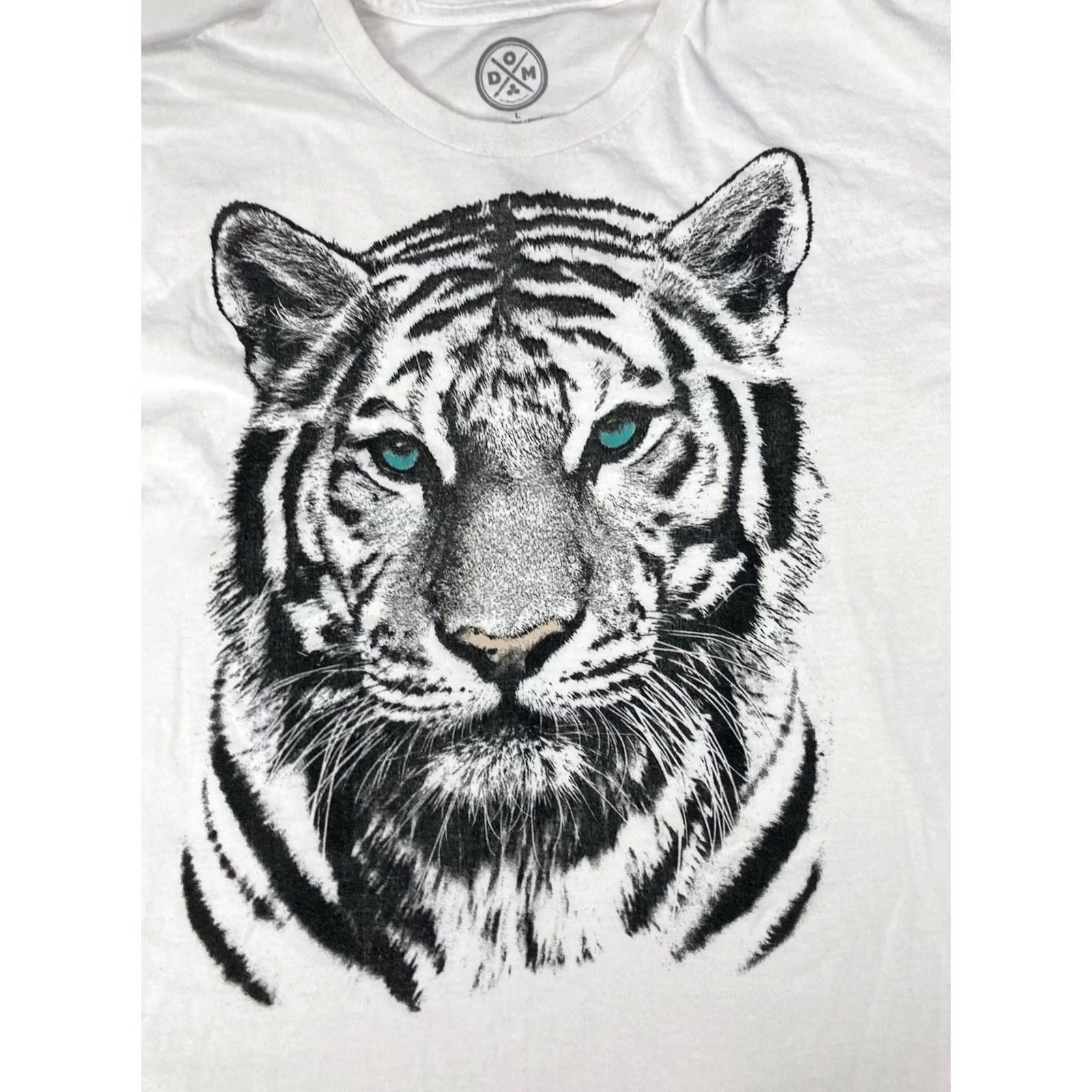 Vintage ODM Tiger Big Face Graphic T-shirt Men Large White Short Sleeve Size US L / EU 52-54 / 3 - 2 Thumbnail