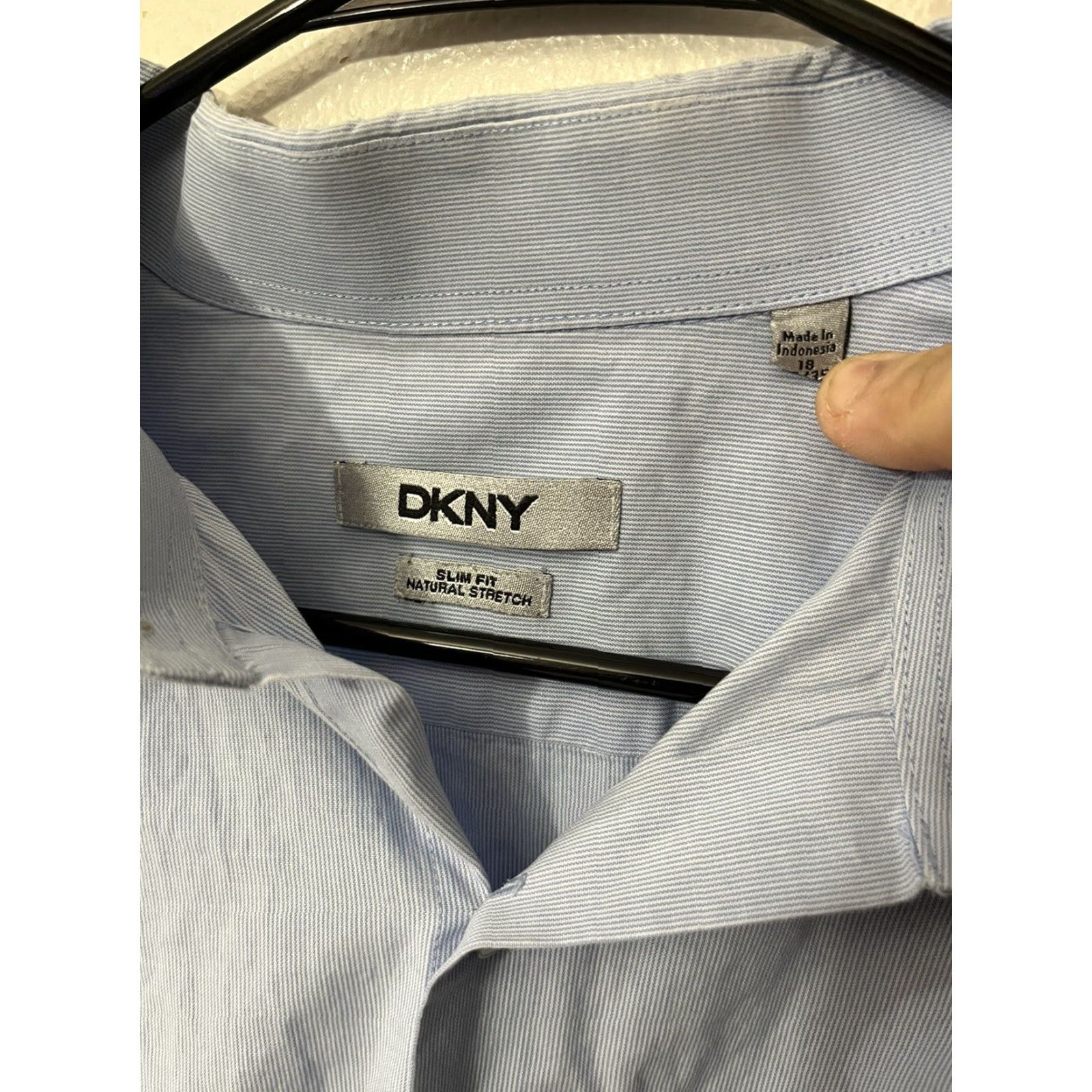 DKNY DKNY Blue Slim Fit Button-Up Dress Shirt 18 34/35 Long Sleeve Natural Stretch Mens Size 48R - 3 Thumbnail