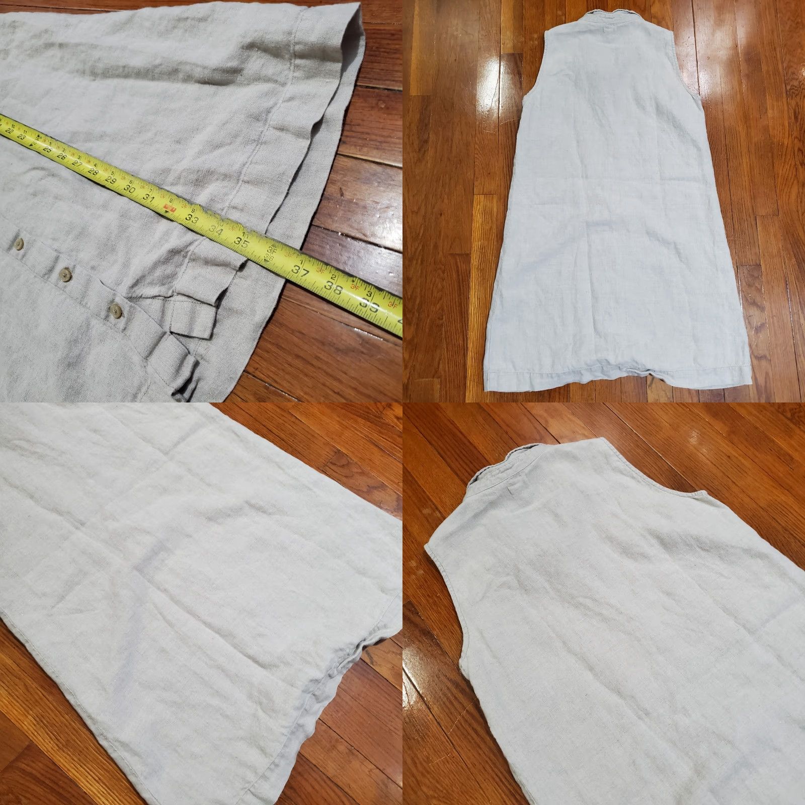 Vintage Garnet Hill Dress Linen Chambray Beige Sleeveless Collared Button Front Knee Length Sz 10 A-Line Shirt Dress Womens Size L / US 10 / IT 46 - 8 Thumbnail