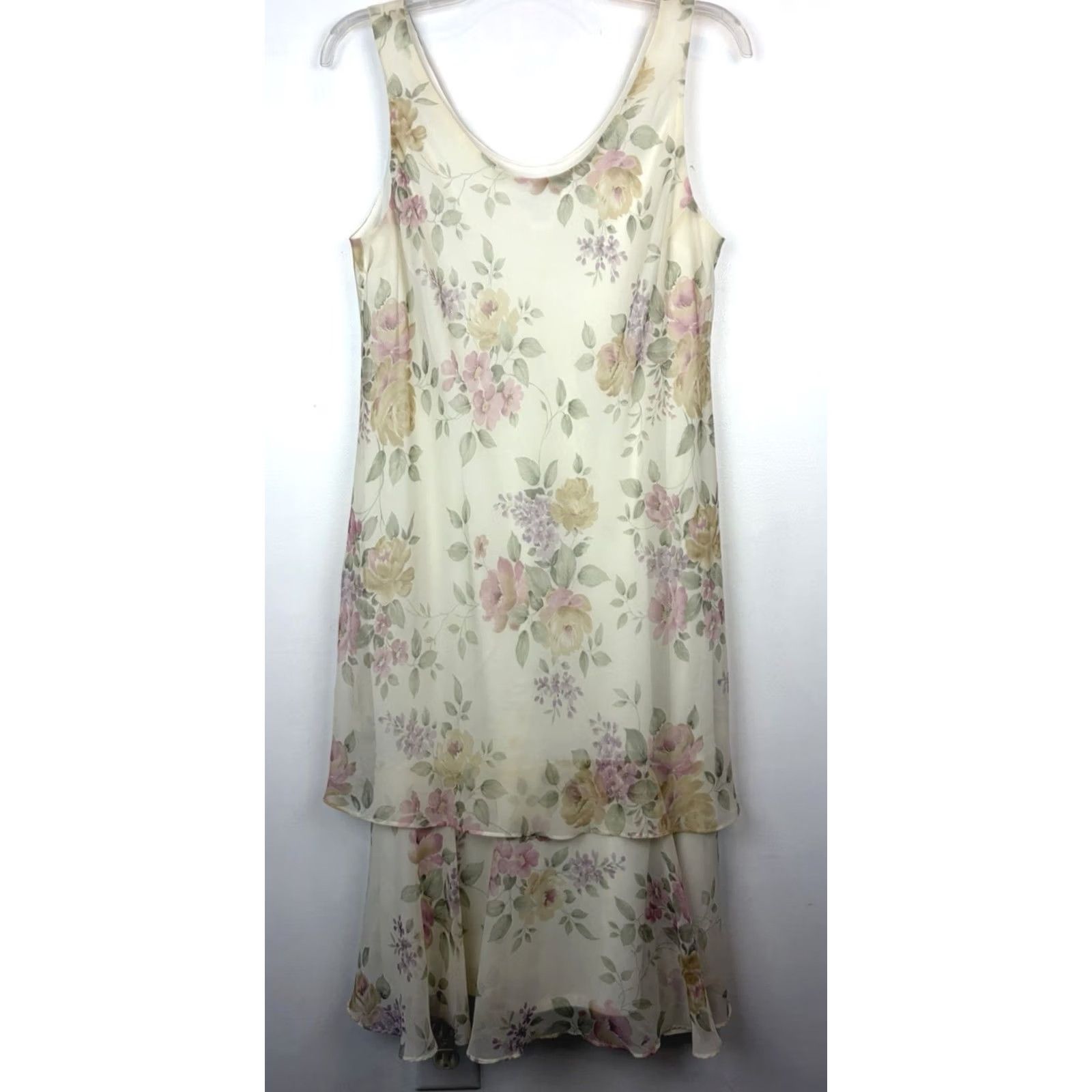 Vintage VINTAGE Y2K Floral Maxi Dress Purple Green Purple Oversize Flower Sleeveless Scoop Neck Chiffon Polyester Women 12 Size XL / US 12-14 / IT 48-50 - 2 Thumbnail