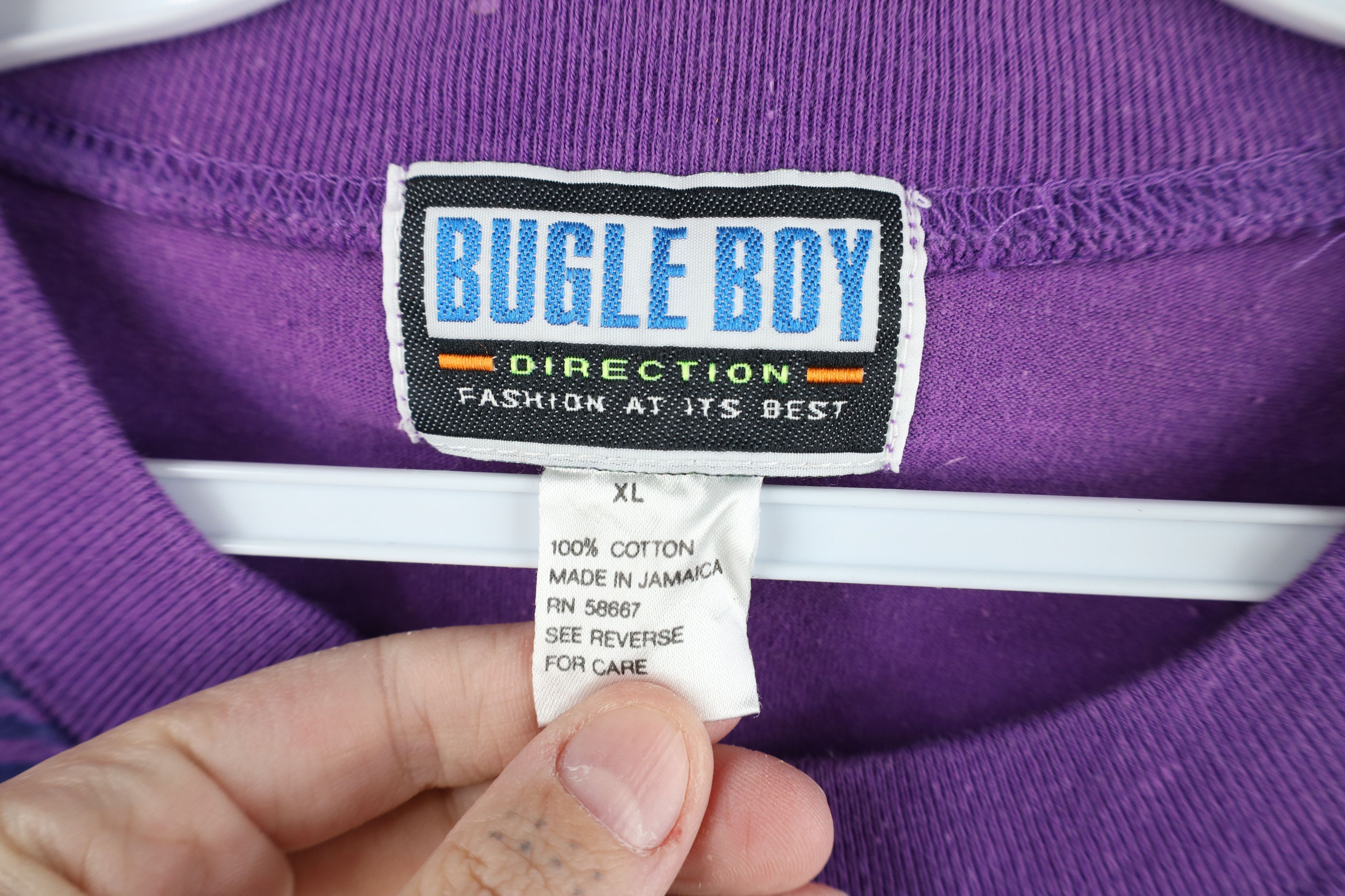 Vintage Vintage 90s Bugle Boy Striped Puff Paint Baggy T-Shirt Size US XL / EU 56 / 4 - 6 Thumbnail