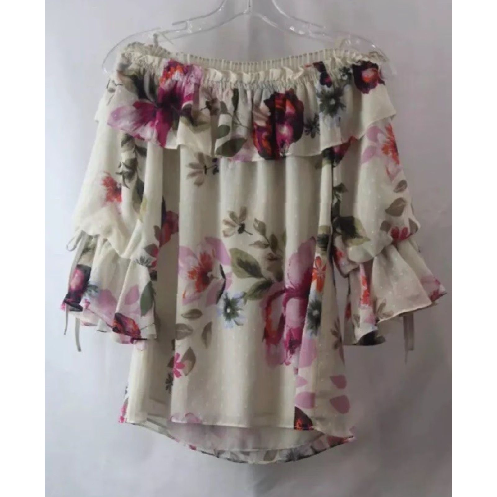 White House Black Market WHBM White House Black Market Blouse Womens XS Gray Purple Floral Ruffle NEW NWT Size XS / US 0-2 / IT 36-38 - 2 Thumbnail