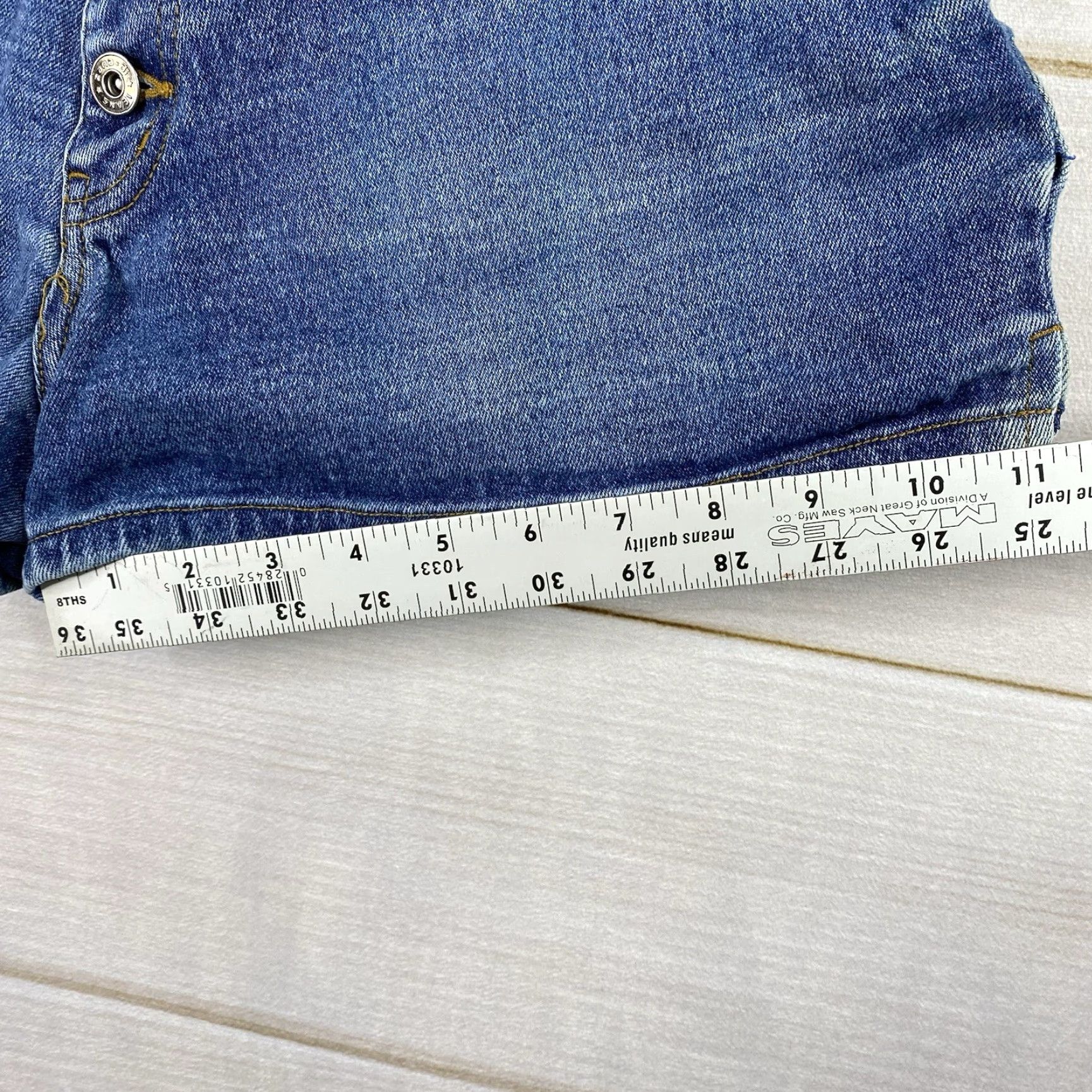 Denime VTG ZANA DI Denim Booty Shorts Sz 13 Jr Womens Button Fly Stretch Denim 90s Style, Blue, 5-Pocket, Mid Rise, M Machine Washable Womens Size 34" / US 12 / IT 48 - 7 Thumbnail