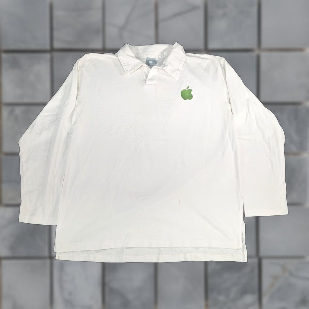 VINTAGE 90's Apple Computer Promo Employee Shirt Long Sleeve Green Logo Size L Mens