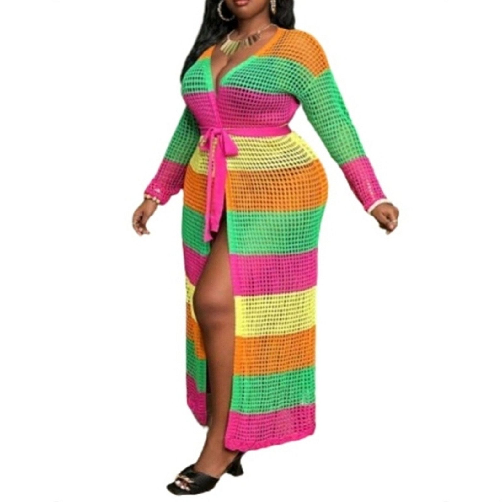 Shein VIBRANT ☆ CROCHET STYLE ☆ SQUARE KNIT DUSTER ☆ 6x ☆ NWT Size 4XL / US 24-26 - 4 Thumbnail
