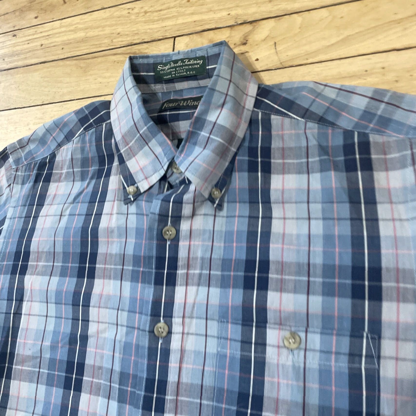 Vintage Vintage Four Winds Button Up Shirt Men M Blue Gray Plaid Short Sleeve Casual Size US M / EU 48-50 / 2 - 2 Thumbnail