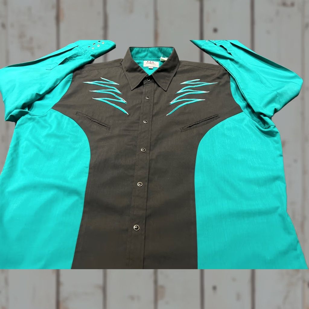 Vintage VINTAGE Ely Diamond Western Shirt Mens XL Teal Black Embroidered Pearl Snap Cowboy Button-Up Size US XL / EU 56 / 4 - 1 Thumbnail