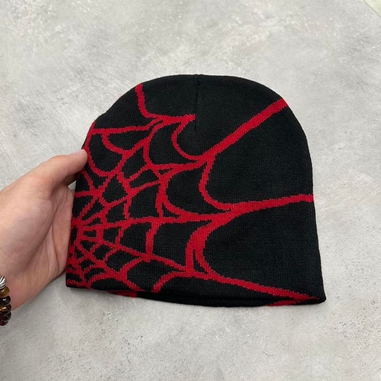 Vintage Red and Black Spider Web Vintage Y2k Style Beanie Hat Size ONE SIZE - 1 Thumbnail