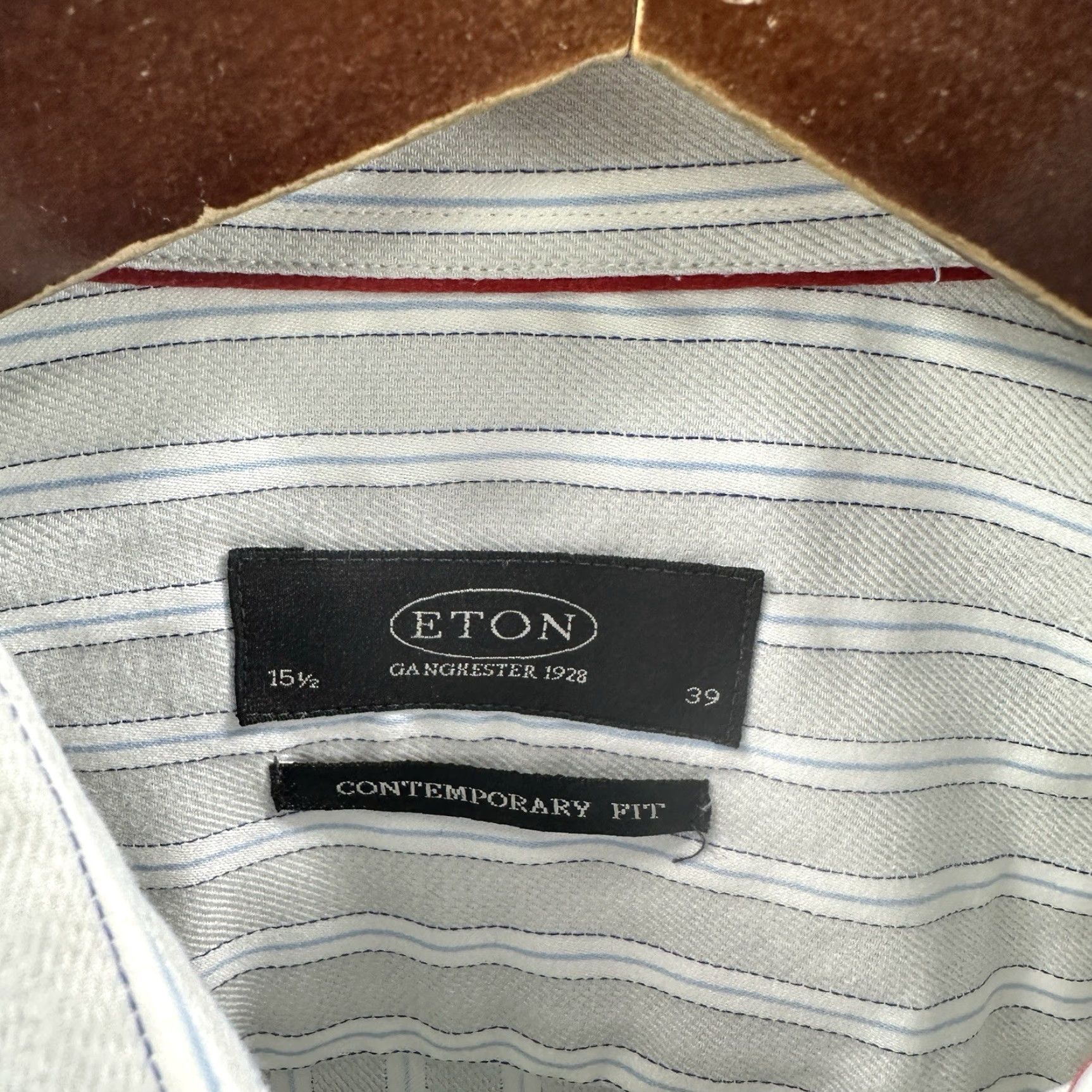 Eton Etón Dress Shirt Mens 15.5 39 Contemporary Twill Gray Striped Blue Gray Size 40R - 7 Thumbnail