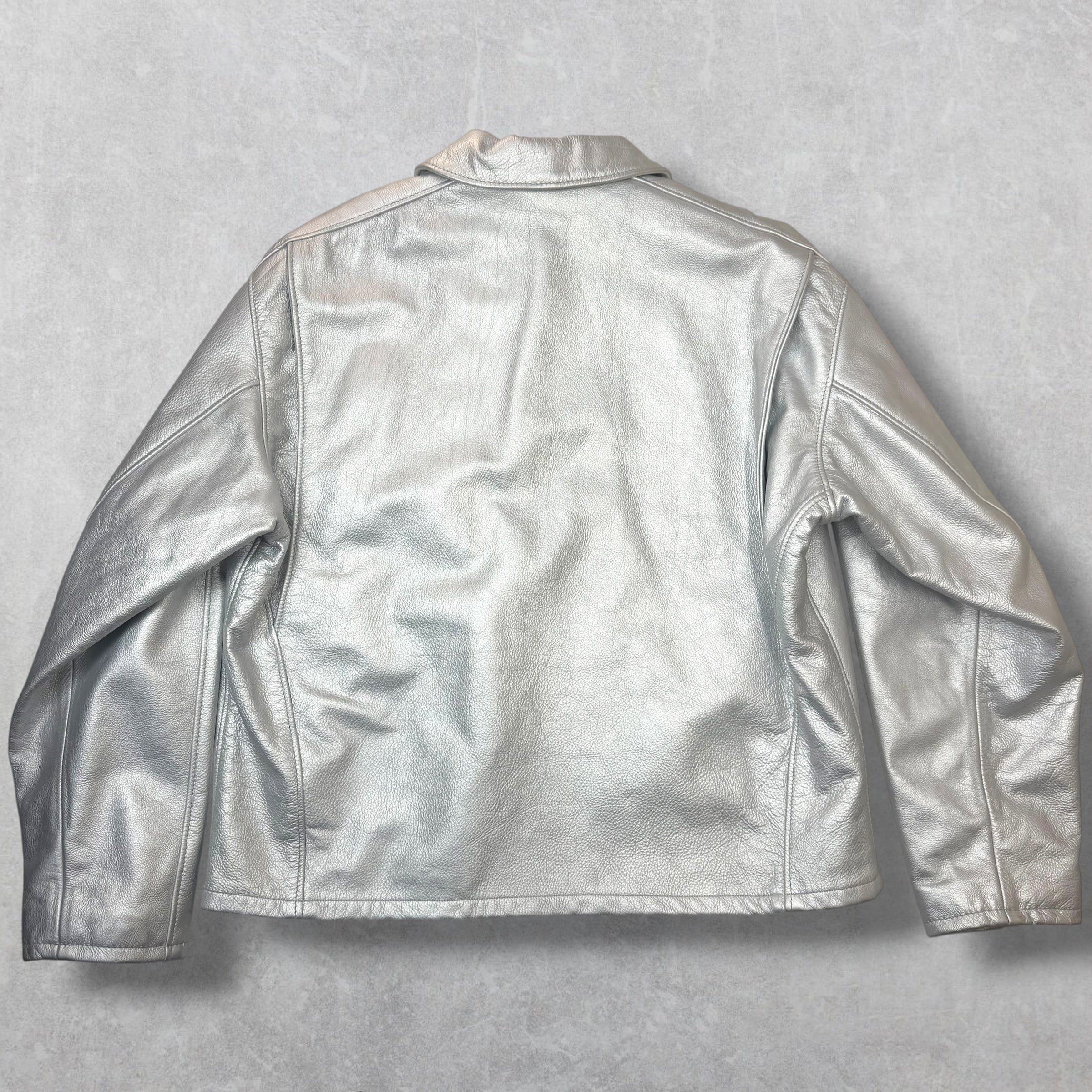 Supreme Supreme x Schott Leather Racer Silver XL Size US XL / EU 56 / 4 - 2 Thumbnail