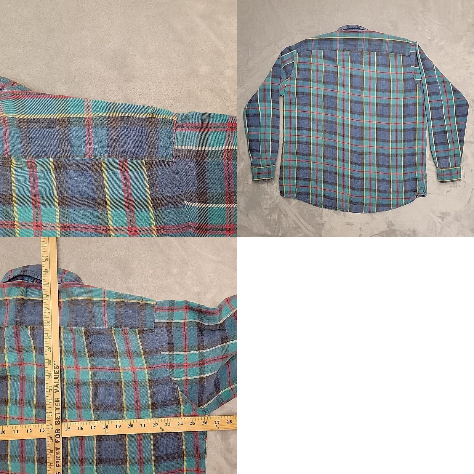 JCPenney VTG Towncraft Shirt Mens XLT Tall Plaid Flannel Long Sleeve Blue Green Multicolor Button-Up Size US XL / EU 56 / 4 - 8 Thumbnail