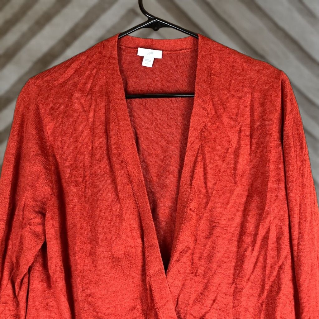 Vintage J Jill Womens Cardigan Orange Linen Blend Open Front Lightweight Knit Petite Long Sleeve Lightweight Cardigan Womens Size L / US 10 / IT 46 - 1 Thumbnail