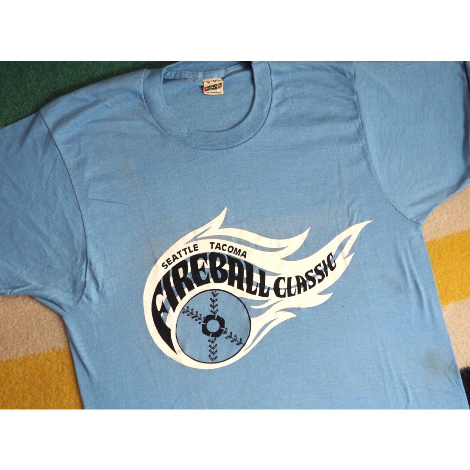 Vintage VTG 80s Screen Stars Seattle Tacoma Baseball Flames Blue 50/50 Tee T-Shirt M Mens Short Sleeve Cotton Blend Graphic Tee Size US M / EU 48-50 / 2 - 3 Thumbnail