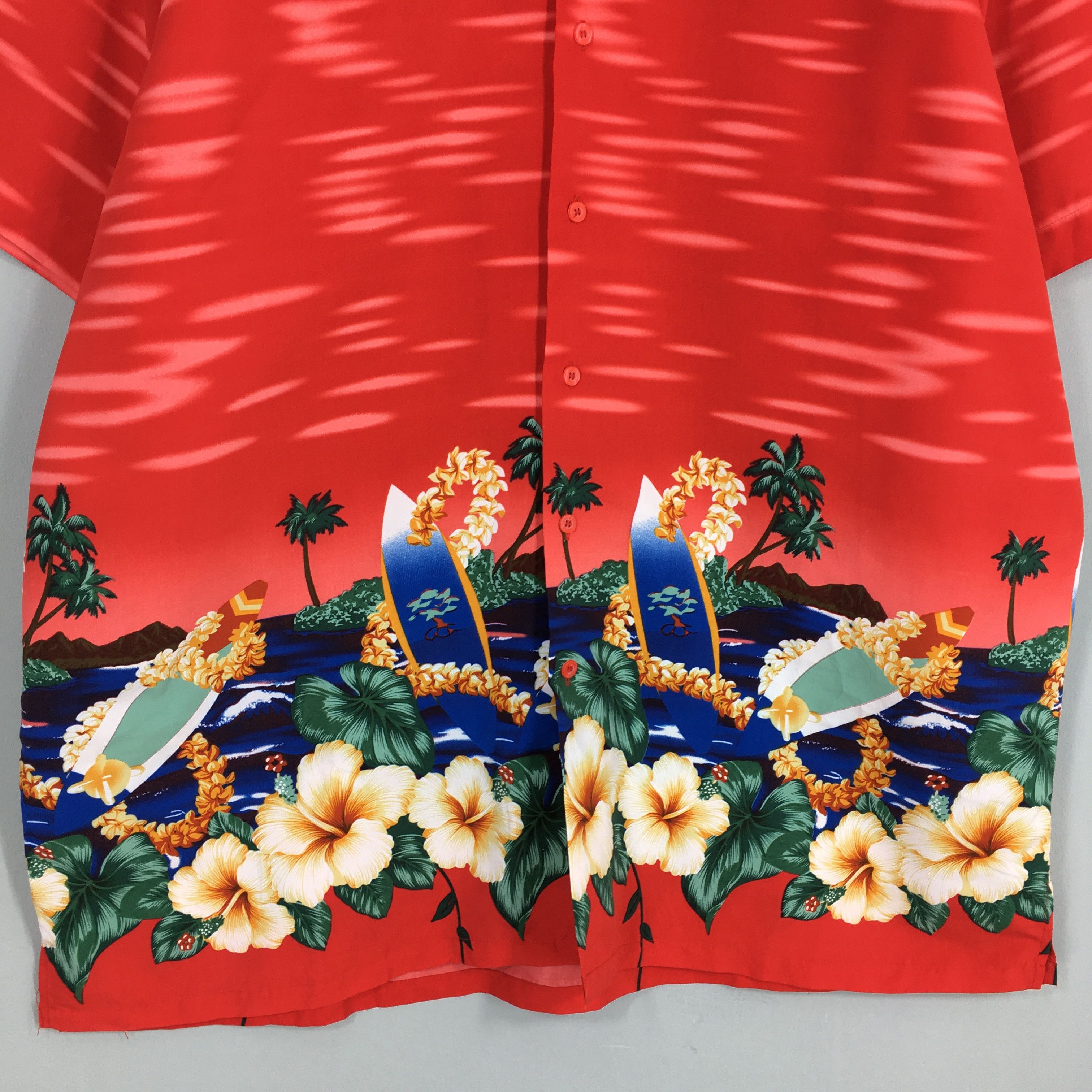 Life's a Beach Vintage 90s Leaves Hawaii Aloha Red Shirts 2XLarge Size US XXL / EU 58 / 5 - 4 Thumbnail
