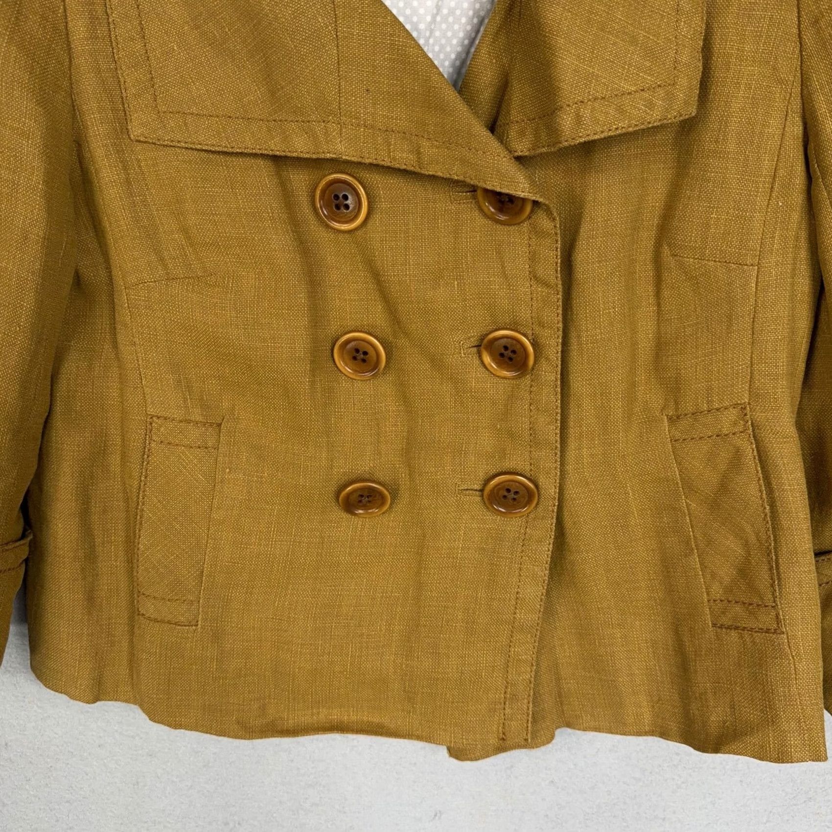 J.Crew J.Crew Jacket Womens 4 Yellow Linen Cropped Double Breasted Pea Coat Blazer Size S / US 4 / IT 40 - 3 Thumbnail