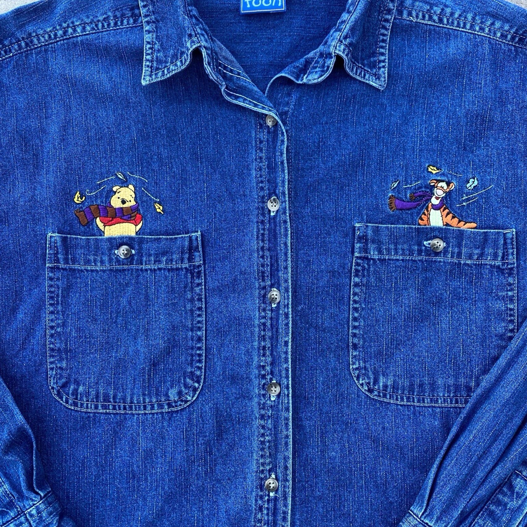 Disney VINTAGE Disney Women's L Winnie the Pooh & Friends Denim Button-up Shirt Size L / US 10 / IT 46 - 2 Thumbnail