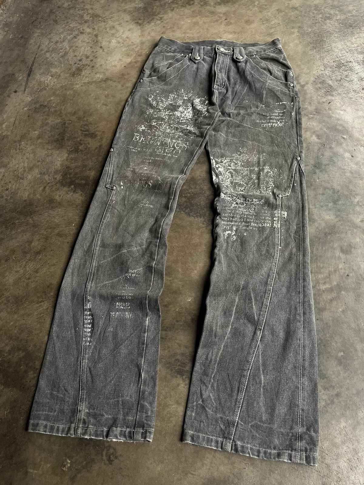 Tornado Mart Bernings Sho Flare Gothic Poem Boot Cut Wash Denim Pants Size US 30 / EU 46 - 10 Thumbnail