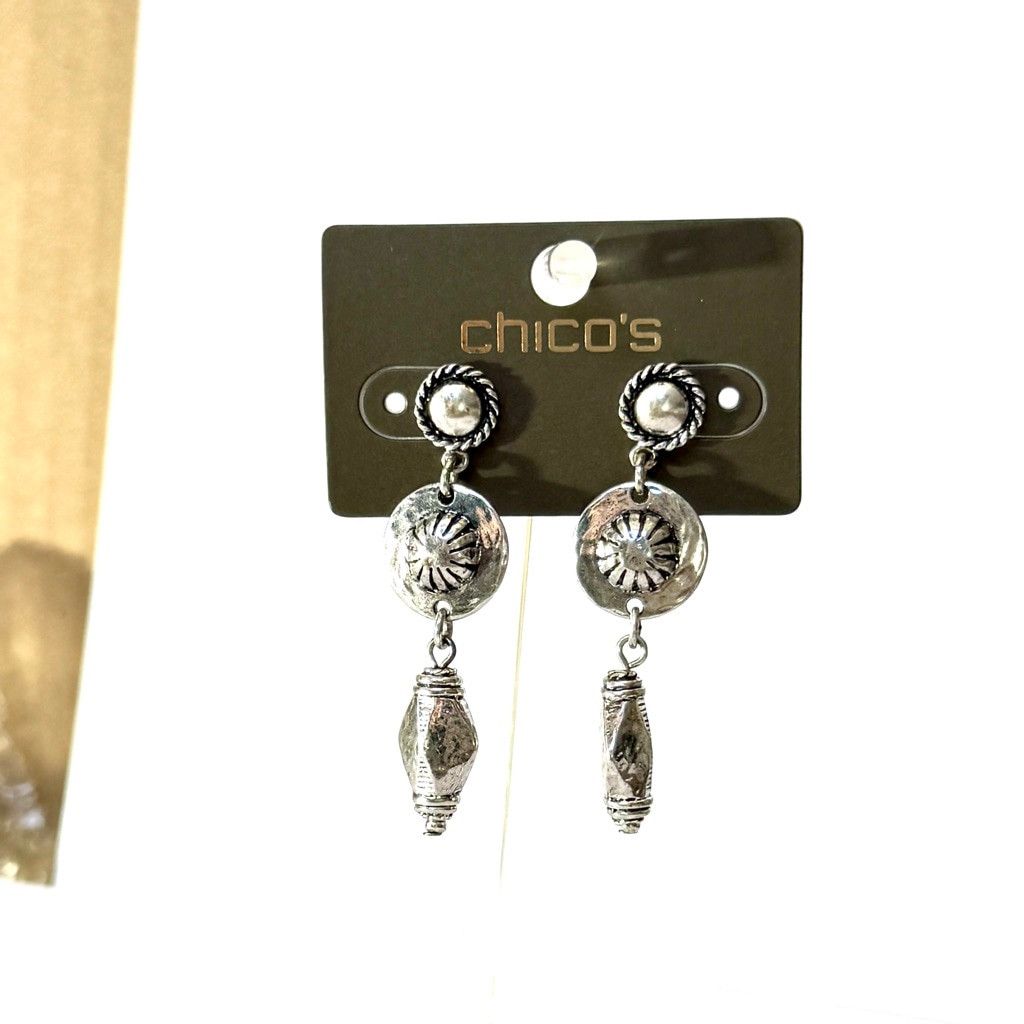 Chicos CHICO’S 2” Silver Beaded Drop Post Back Earrings | NWT Size ONE SIZE - 1 Thumbnail