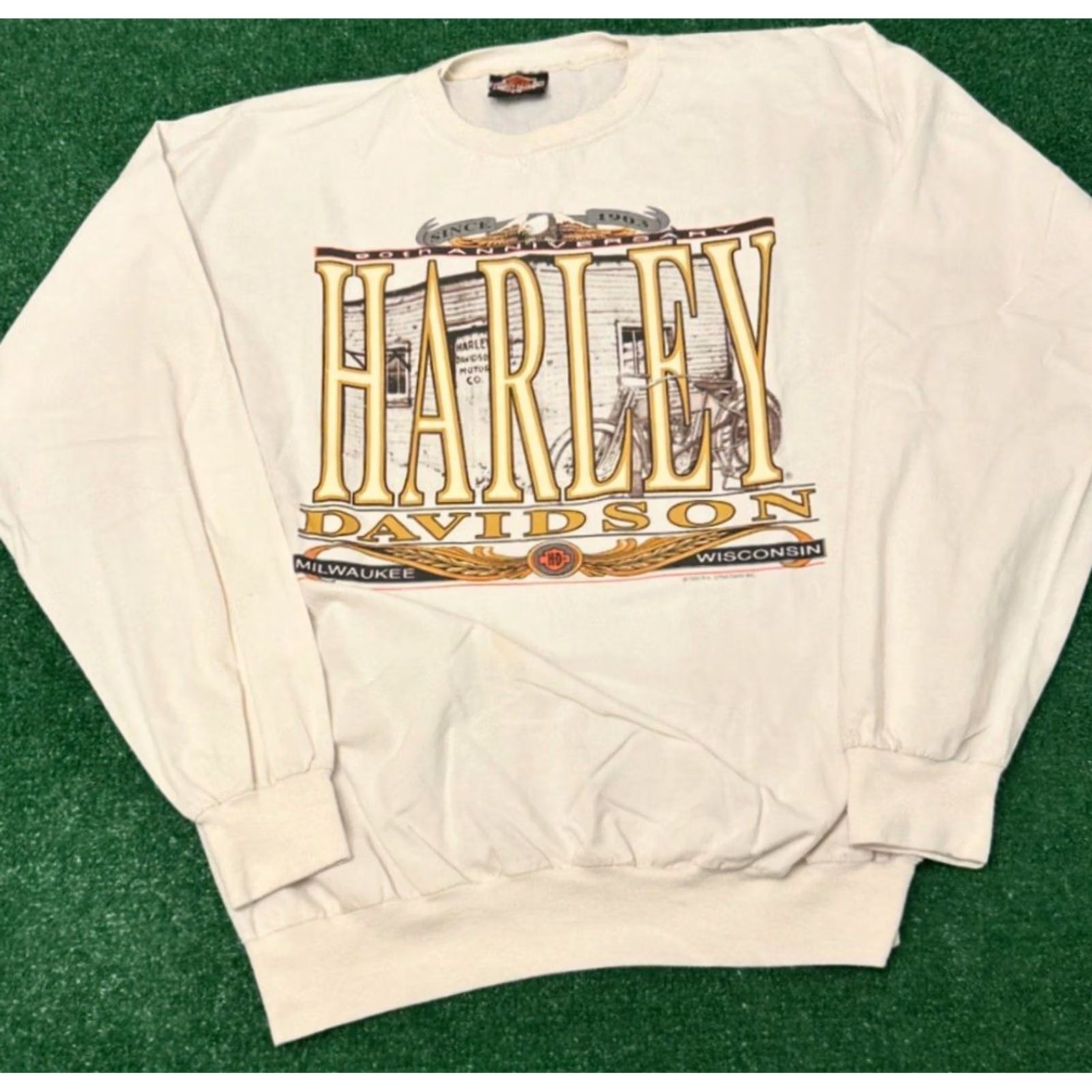 Harley Davidson VINTAGE Harley-Davidson 1992 VTG Longsleeve Shirt Mens Size L White 90s Grunge Motorcycle Punk Biker Hip Hop Men Size US L / EU 52-54 / 3 - 2 Thumbnail