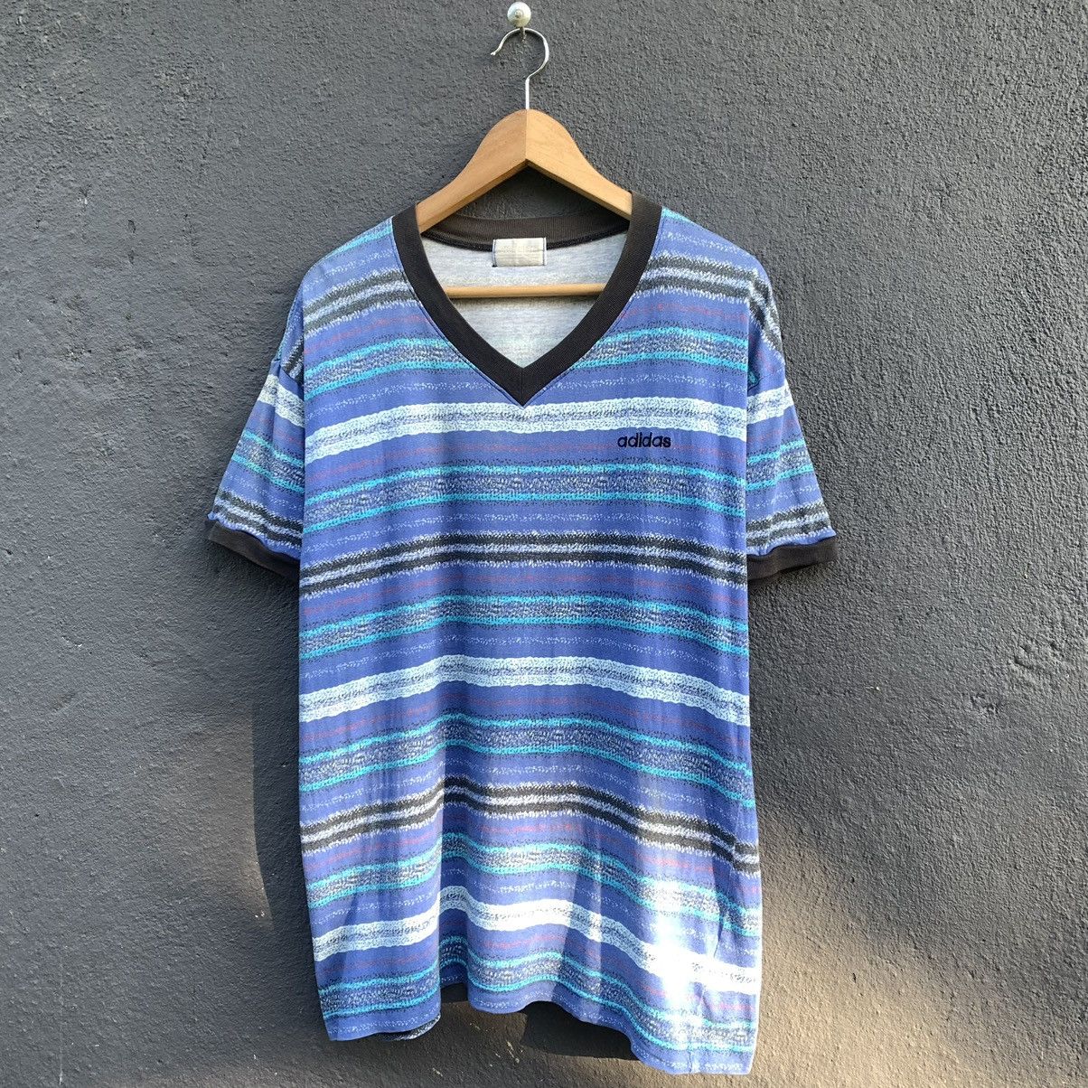Thrashed Vintage Adidas Descente V Neck Stripe Tee