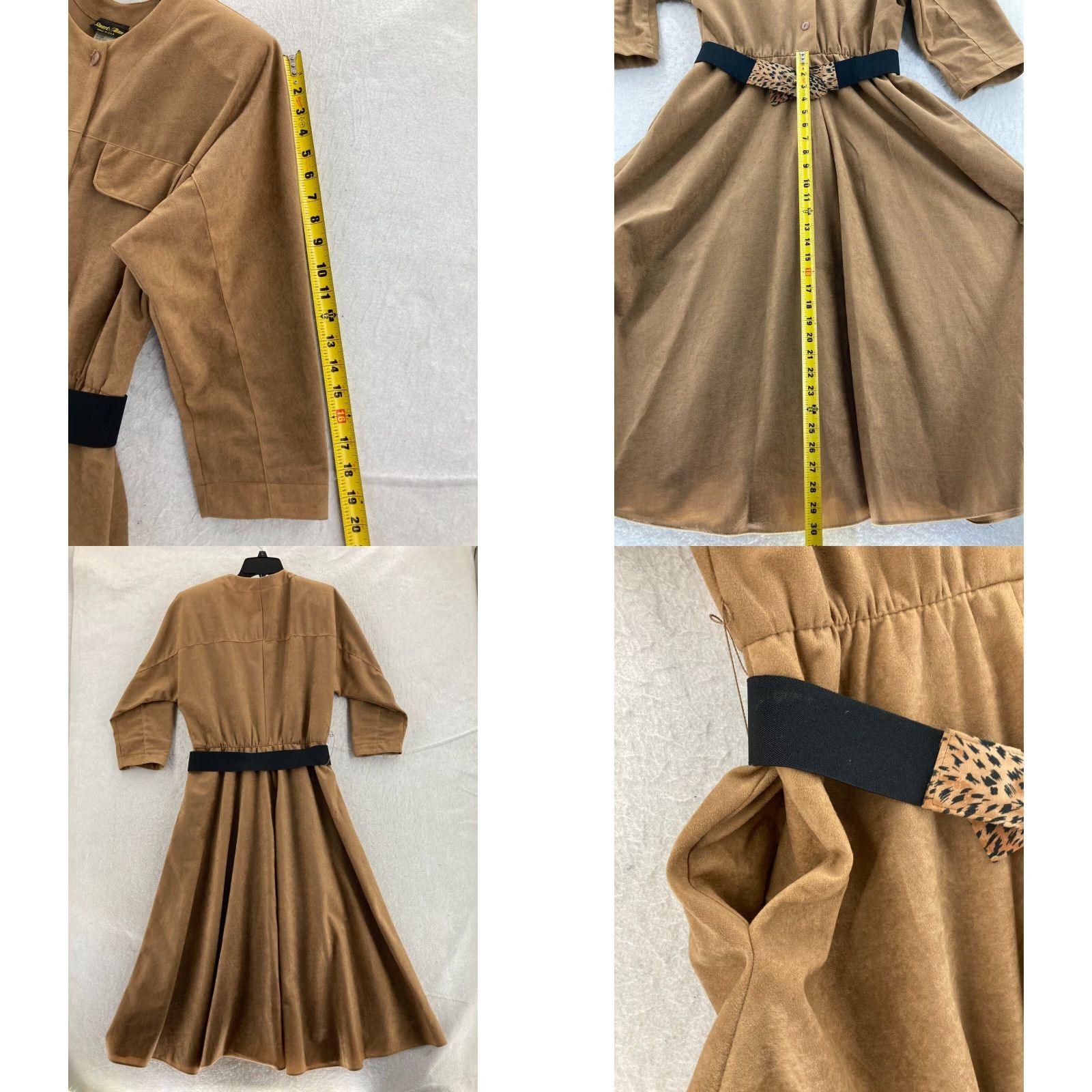 Vintage VTG Stuart Alen Dress Womens 12 Brown Polyester 1/4 Sleeve Belted Mid Length A-Line 3/4 Sleeve Crew Neck Vintage Womens Size XL / US 12-14 / IT 48-50 - 8 Thumbnail