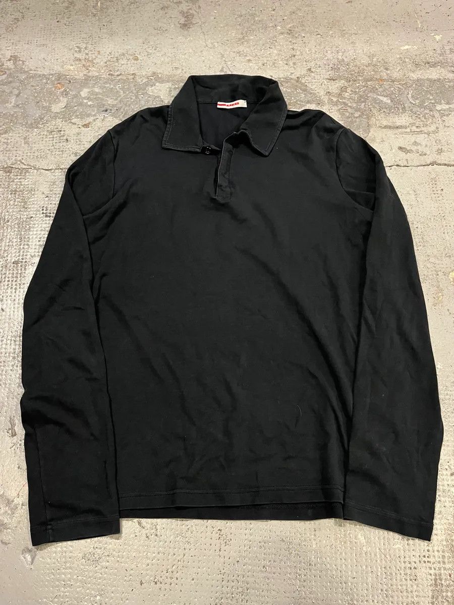 Prada Prada Black Cotton Red Linea Rossa Tape Longsleeve Polo Size US M / EU 48-50 / 2 - 5 Thumbnail
