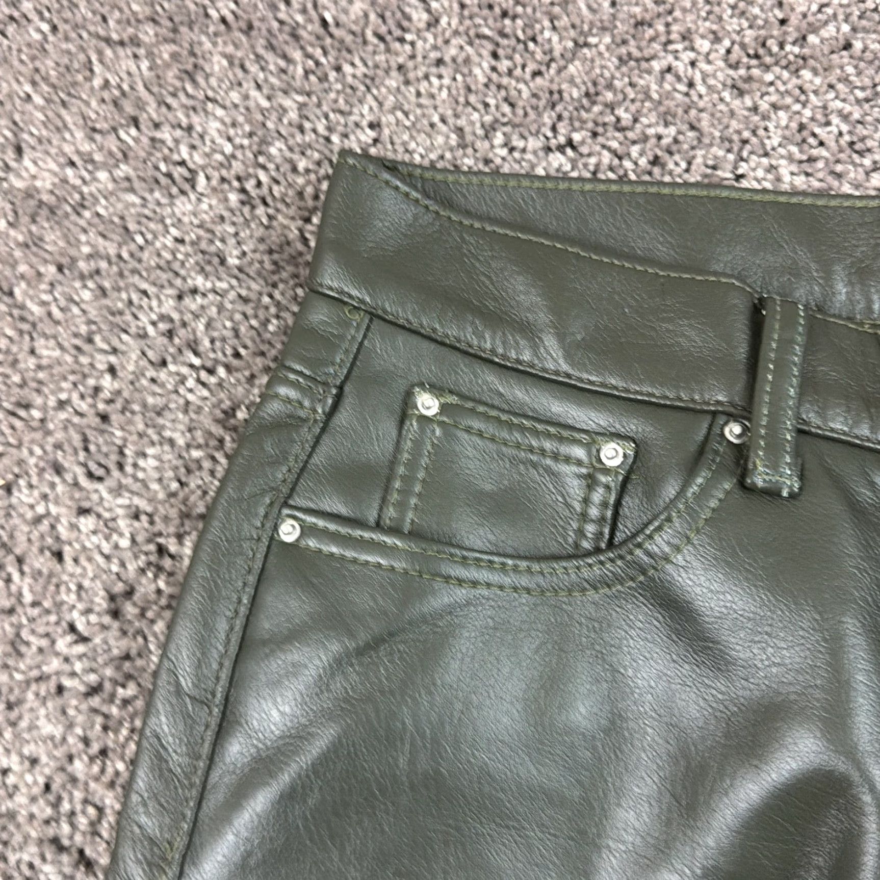 MNML MNML Pants Men 28 Green Cargo Faux Leather Slim Fit Low Rise Button Fly Straight Size US 28 / EU 44 - 3 Thumbnail
