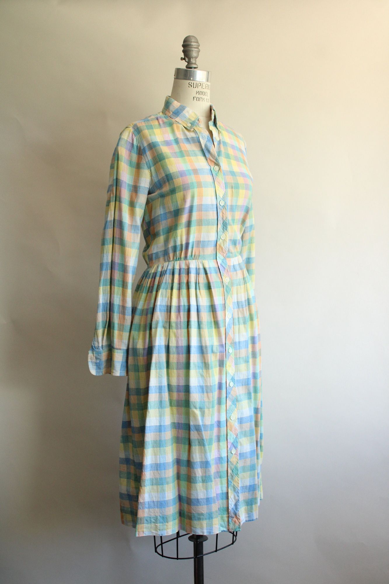 Vintage Vintage 1970s 1980s Dress with Pockets, Parade Pastel Plaid Size L / US 10 / IT 46 - 6 Thumbnail