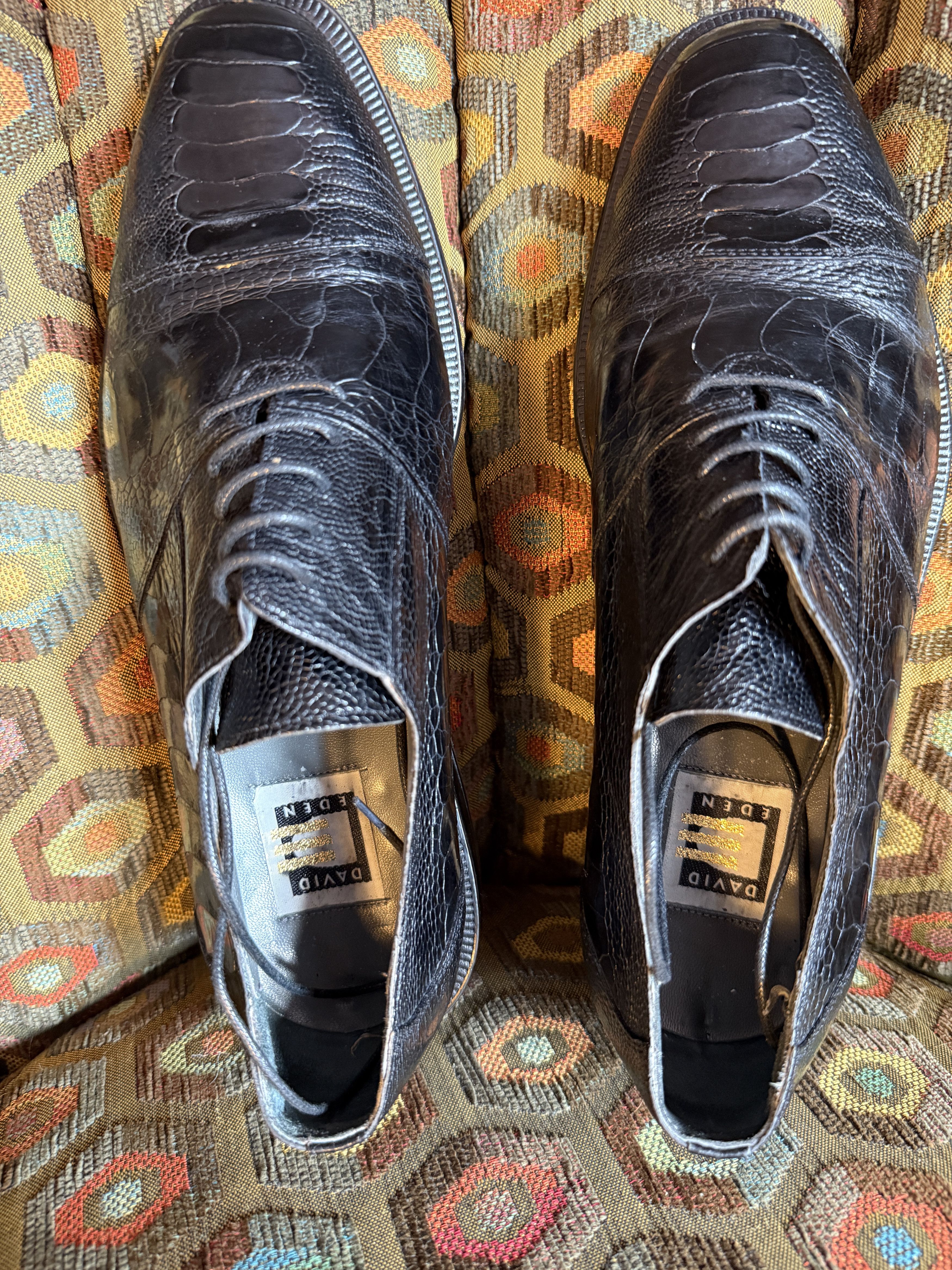 David Eden SALOMON ostrich leg cap-toe oxfords in black+box, bag, trees Size US 9.5 / EU 42-43 - 8 Thumbnail