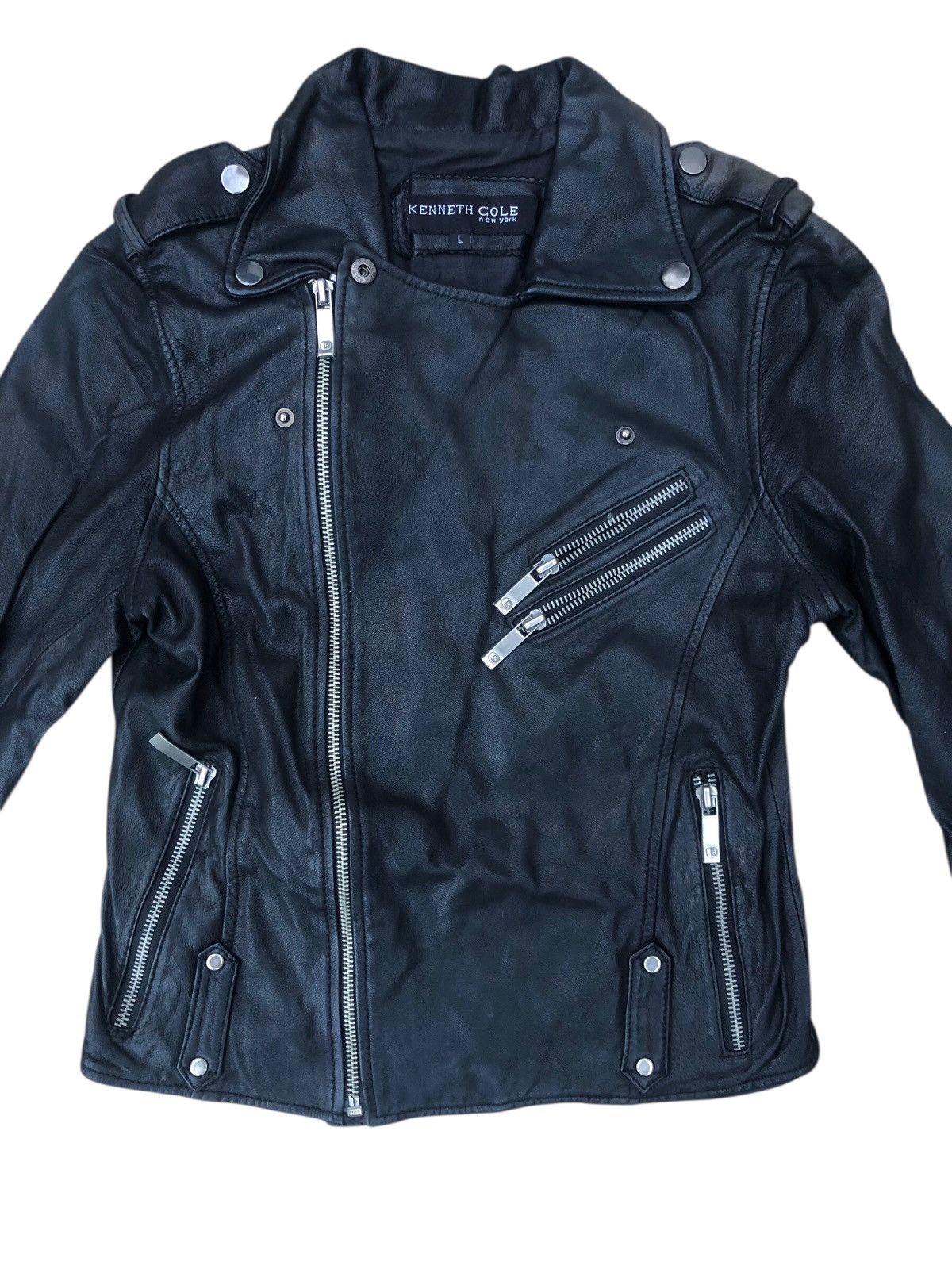 Kenneth Cole 🔥KENNETH COLE Biker Punk Double Collar Leather Jacket Women Size L / US 10 / IT 46 - 3 Thumbnail