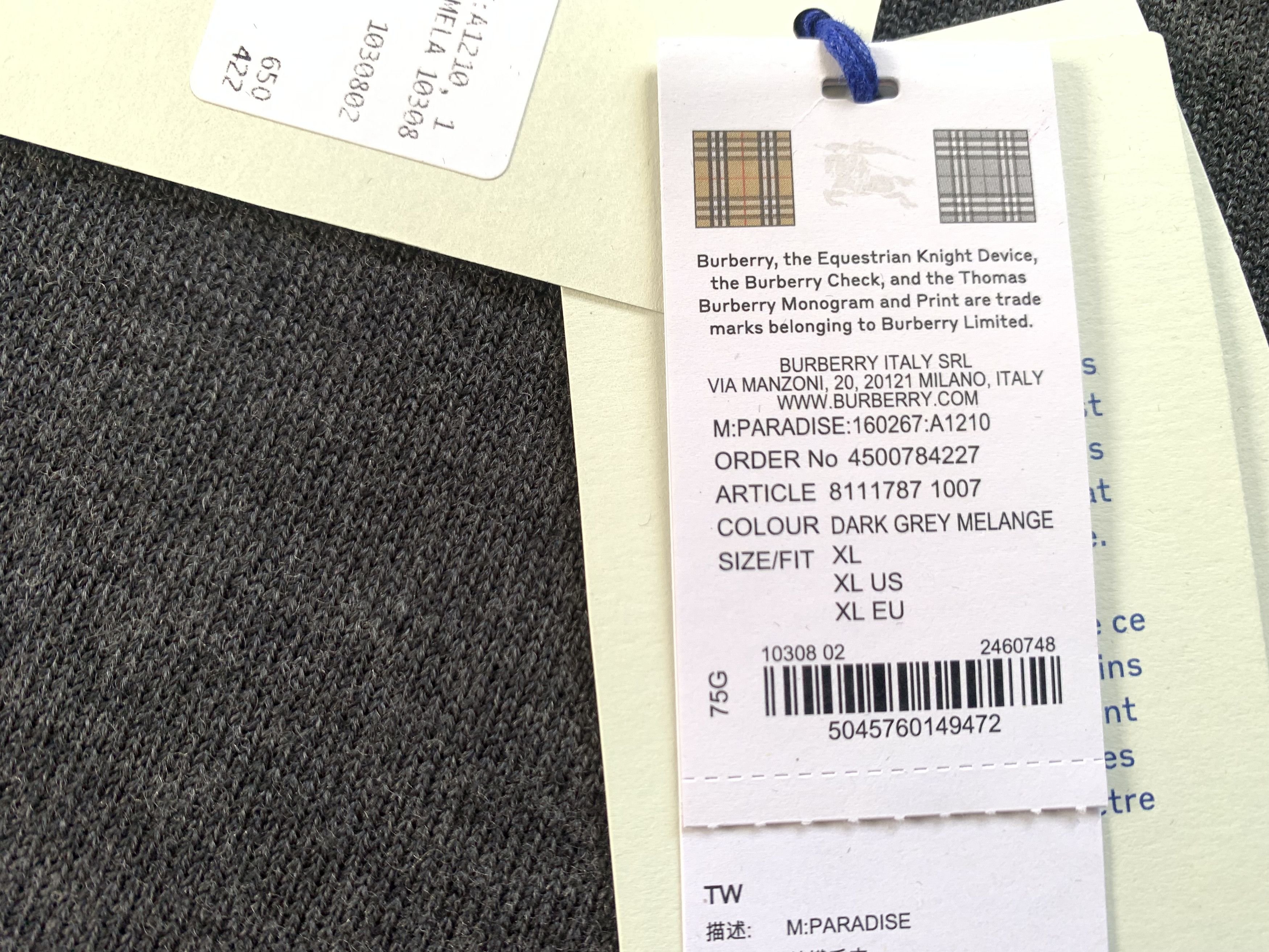 Burberry Burberry Paradise Mens Merino Wool Melange Grey Sweater Size US XL / EU 56 / 4 - 8 Thumbnail