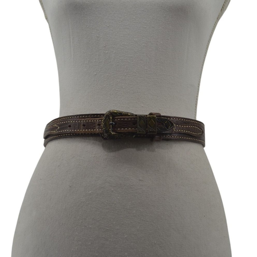 Vintage TexTan Women's Western Cowgirl Brown Leather Belt Boho Sz 28 Size ONE SIZE - 1 Thumbnail