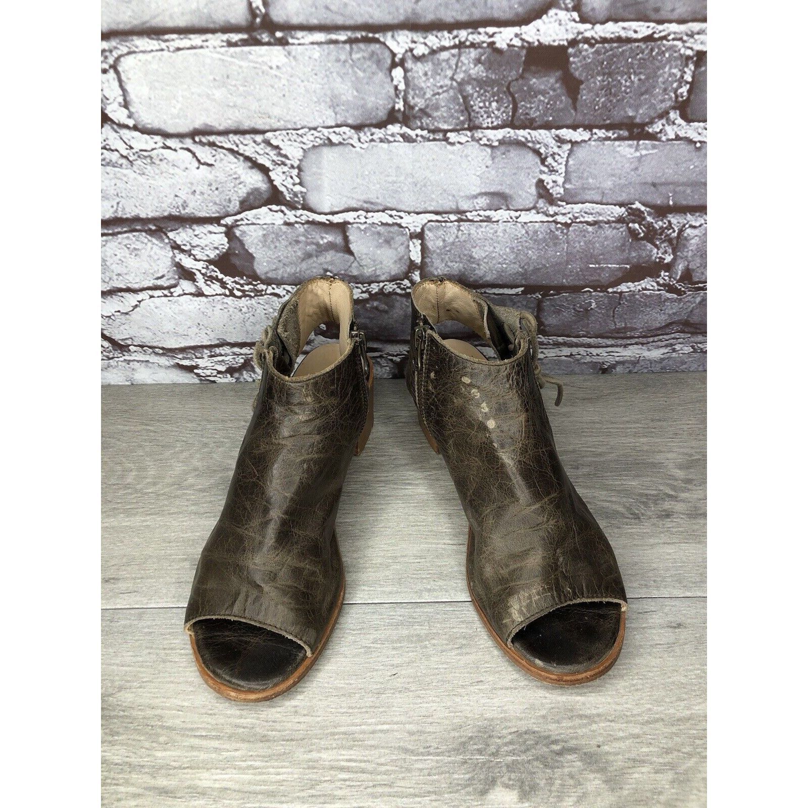 Other Baske California Ariel Olive Leather Lace Zip Open Toe Heel Size US 6 / IT 36 - 2 Thumbnail
